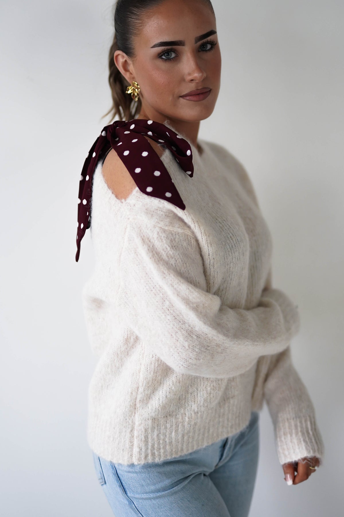 Pollie Bow Detail Jumper | Beige-Oh Hello Clothing