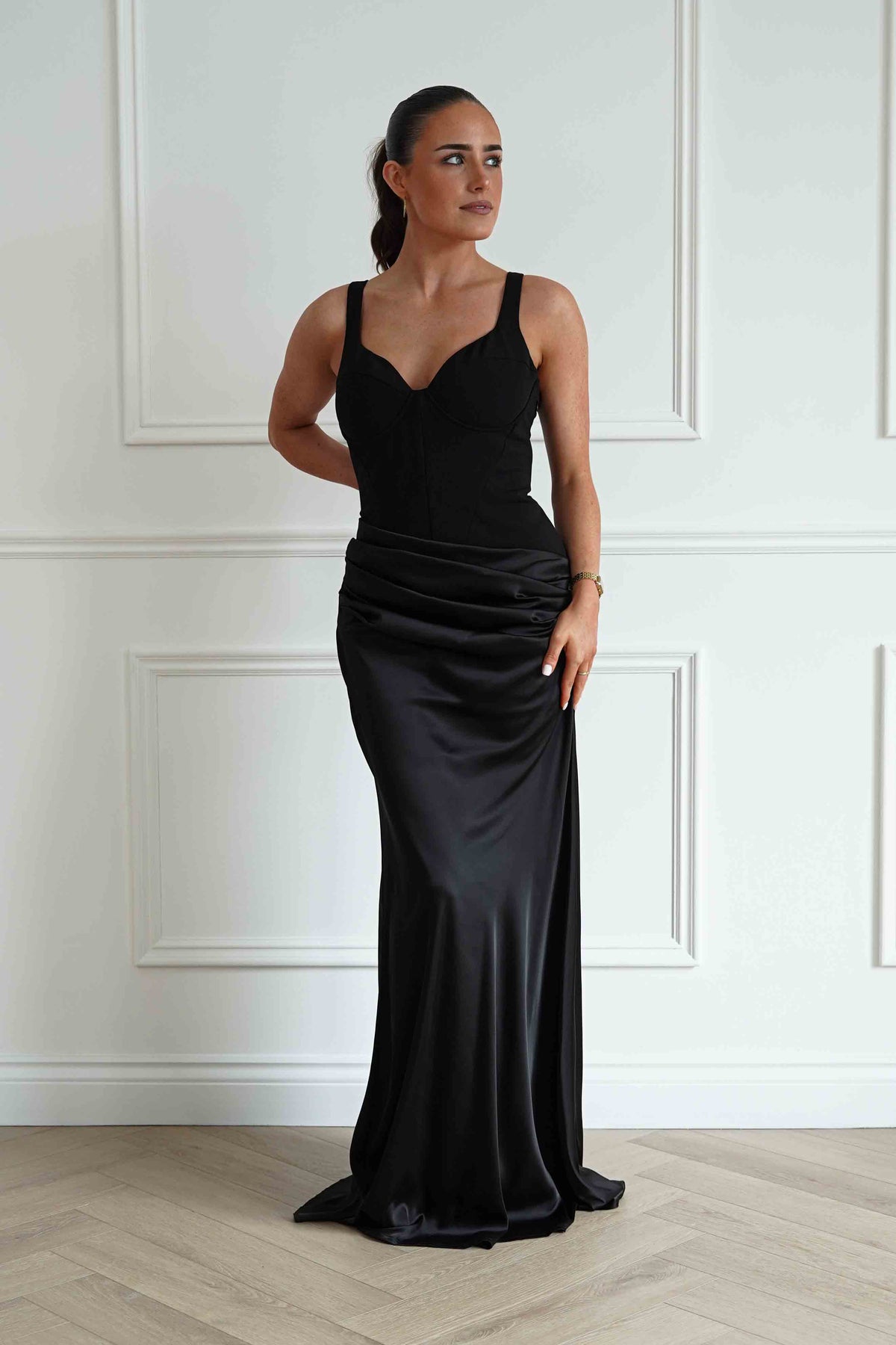 Rachel Structured Draped Maxi Dress | Black-Oh Hello Clothing