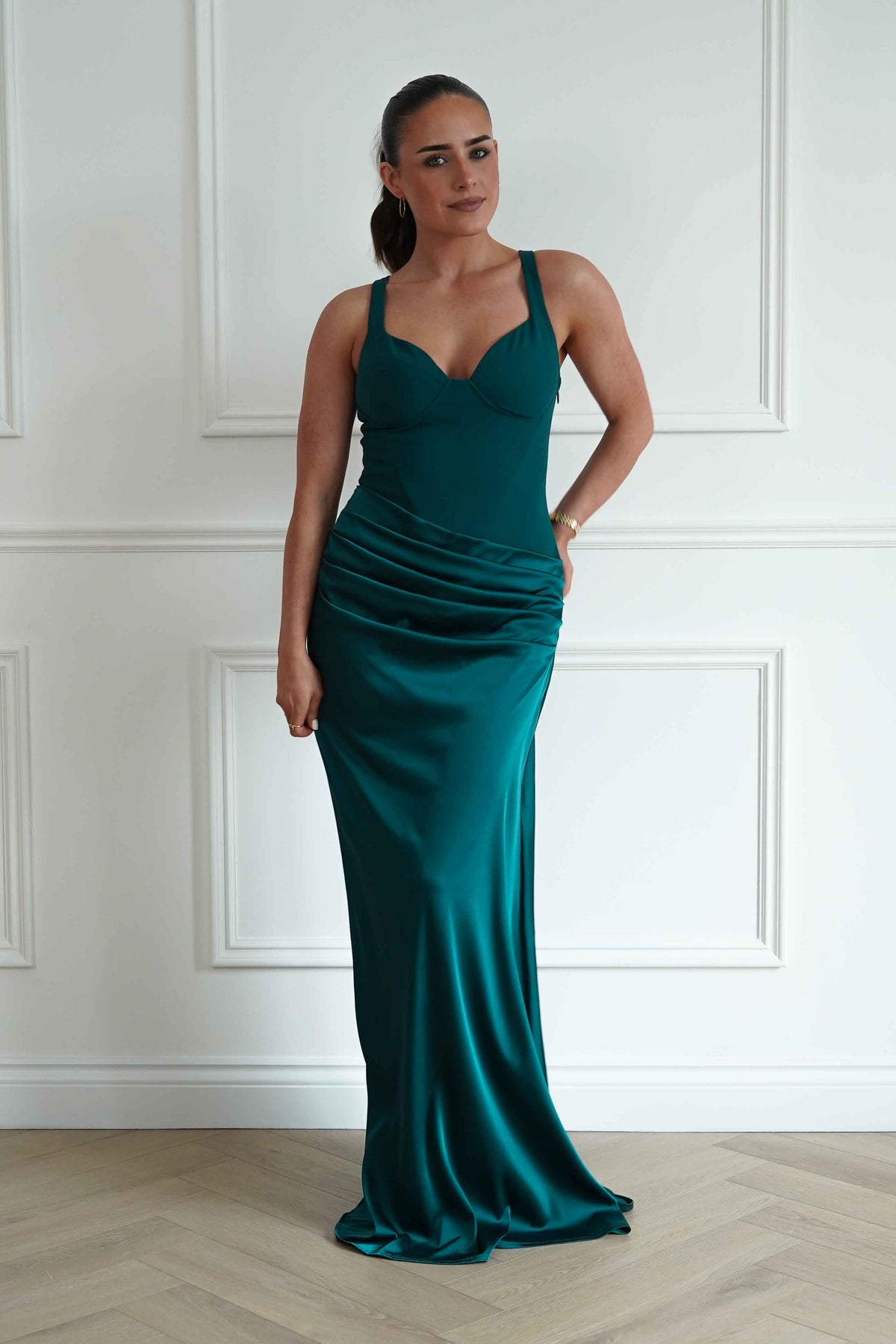 Rachel Structured Draped Maxi Dress | Emerald Green-Oh Hello Clothing