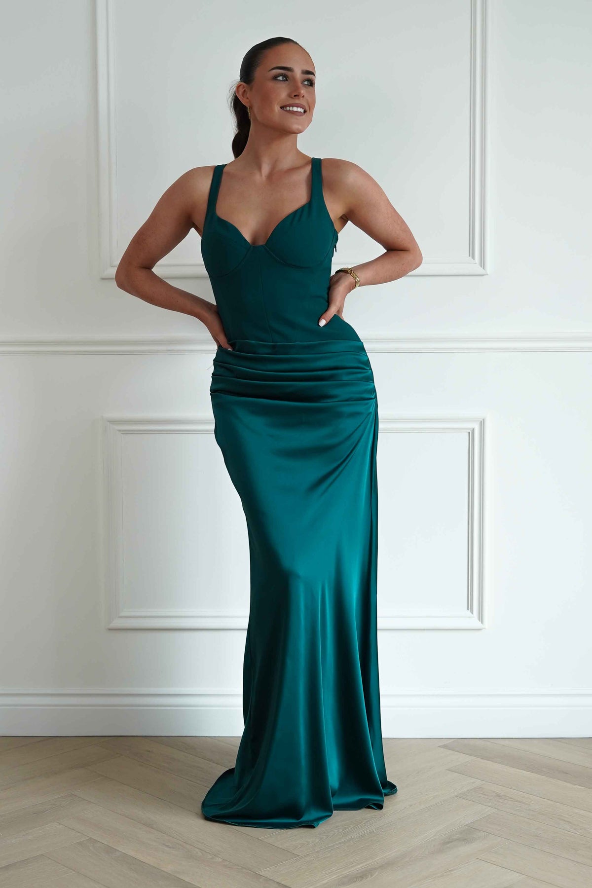 Rachel Structured Draped Maxi Dress | Emerald Green-Oh Hello Clothing