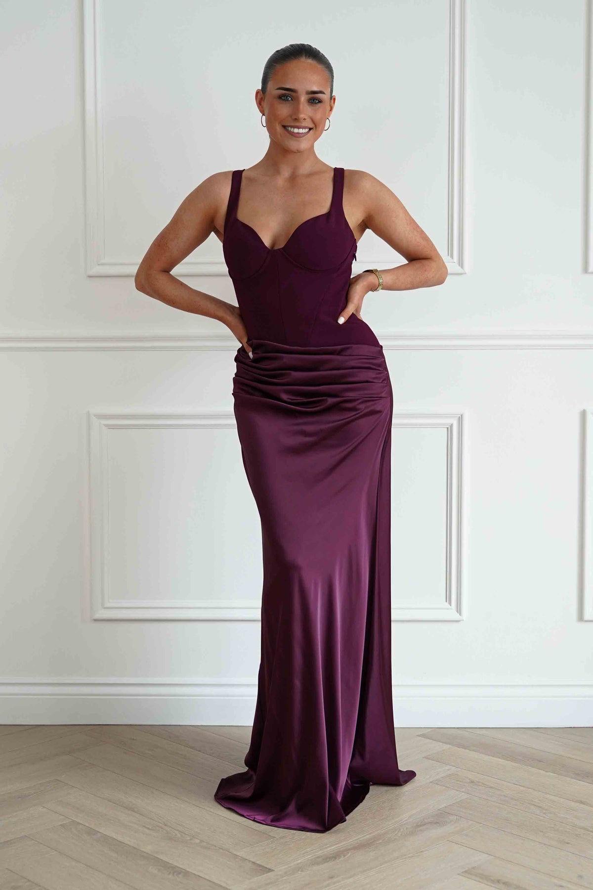 Rachel Structured Draped Maxi Dress | Plum-Oh Hello Clothing