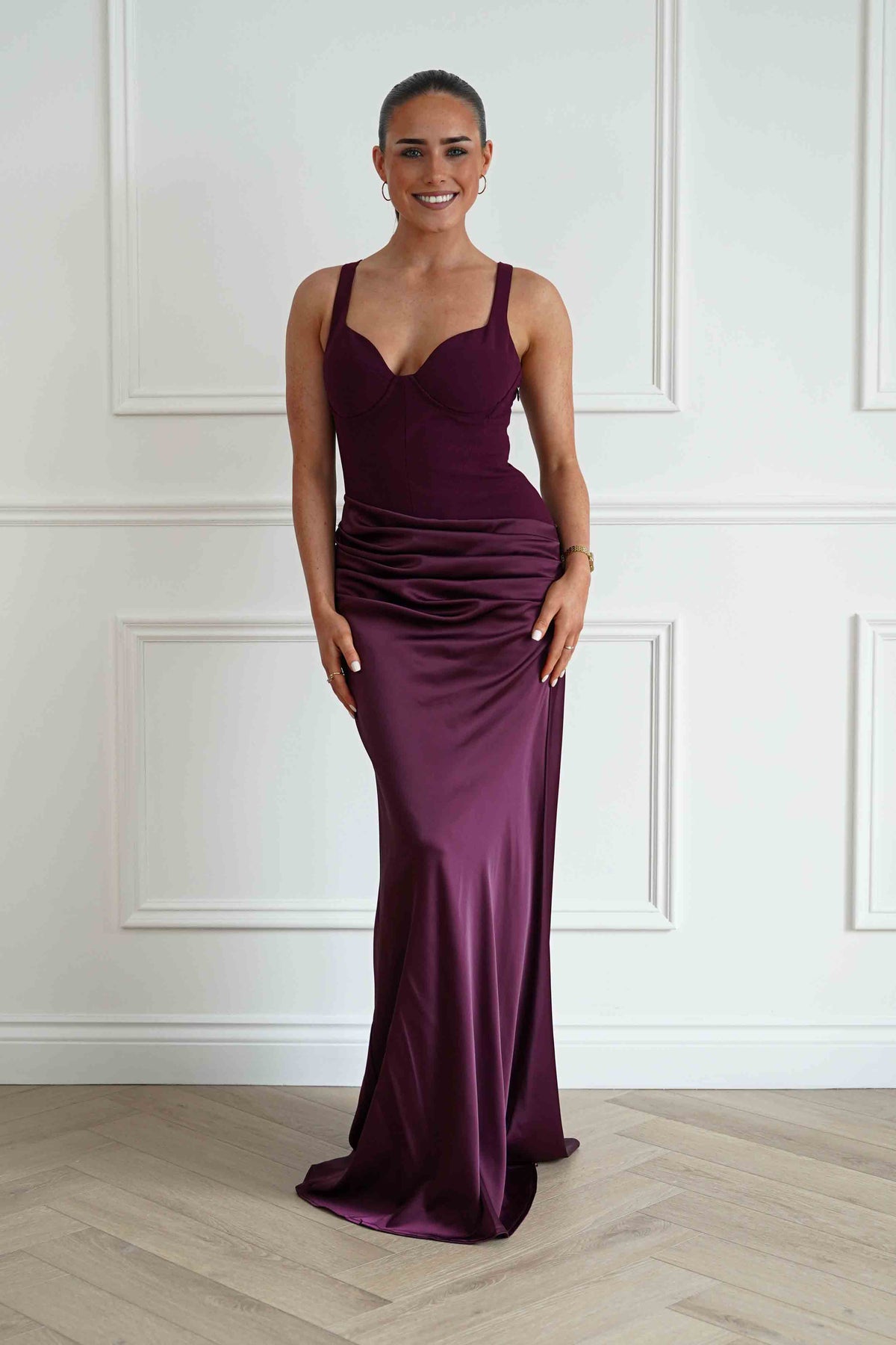 Rachel Structured Draped Maxi Dress | Plum-Oh Hello Clothing