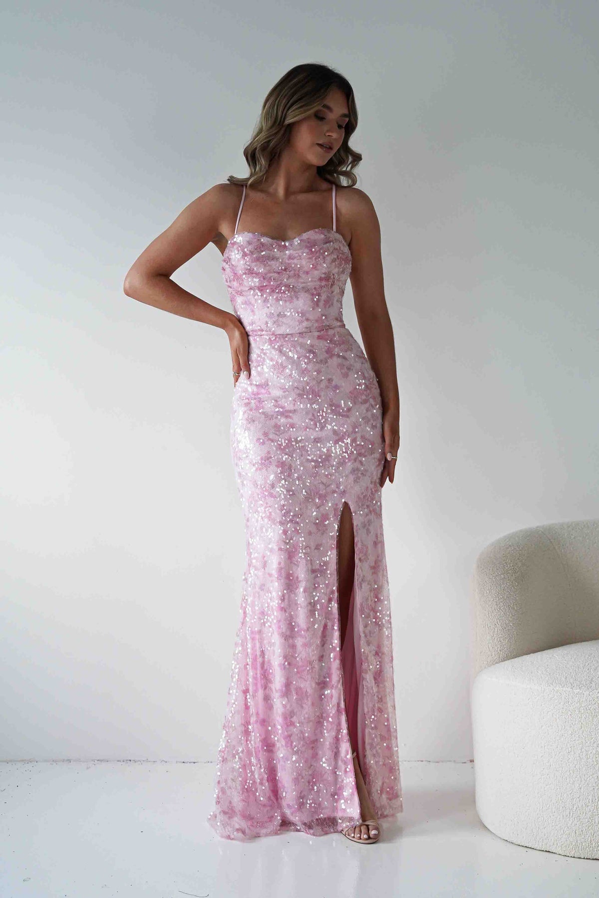 Rae Bodycon Floral Sequin Maxi Gown | Pink-Oh Hello Clothing