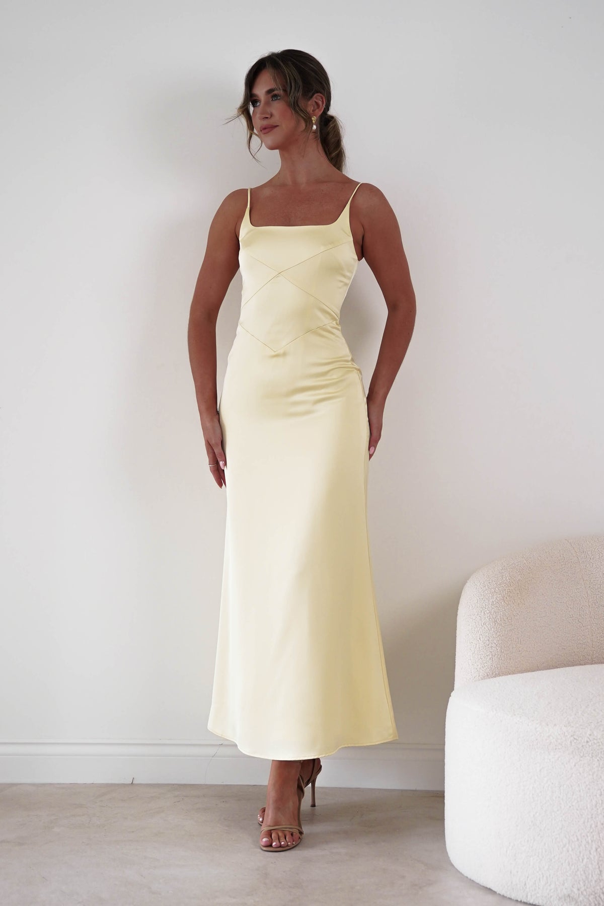Rafiki Satin Panelled Maxi Dress | Yellow-Oh Hello Clothing