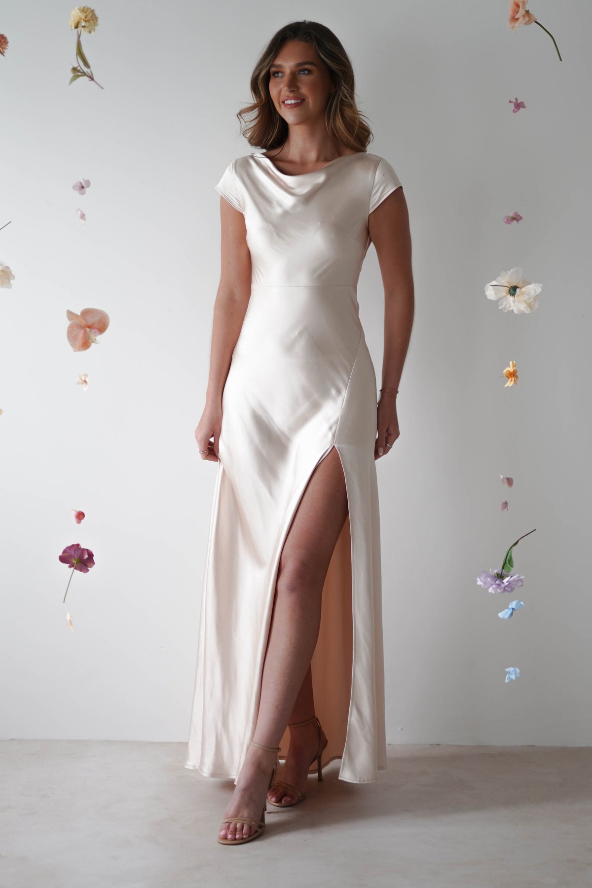 Ramona Soft Satin Maxi Dress | Champagne-Oh Hello Clothing