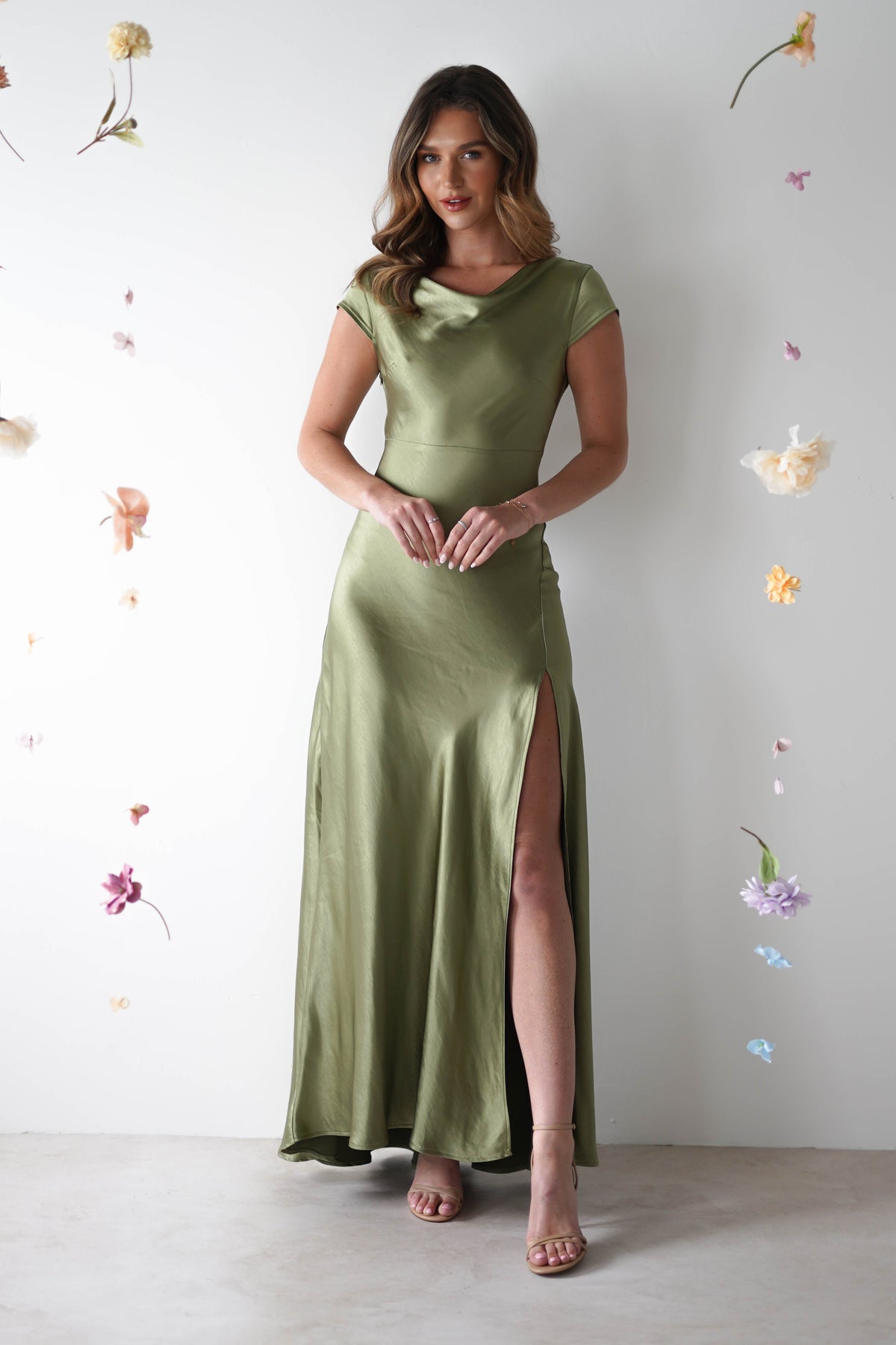 Ramona Soft Satin Maxi Dress | Olive-Oh Hello Clothing