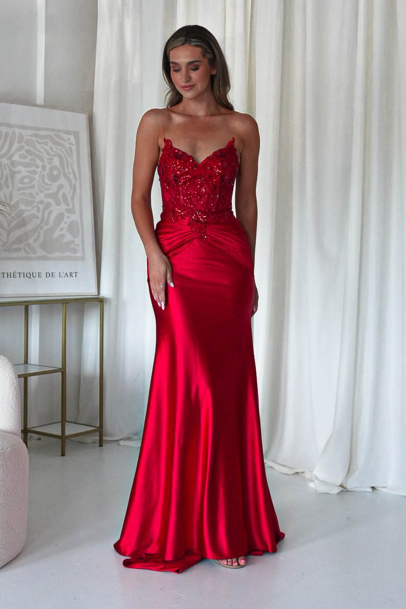 Raquel Bodycon Embellished Gown | Red-Oh Hello Clothing