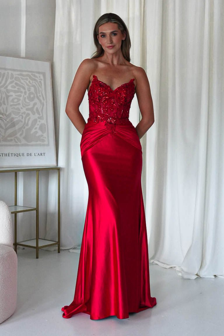 Raquel Bodycon Embellished Gown | Red-Oh Hello Clothing
