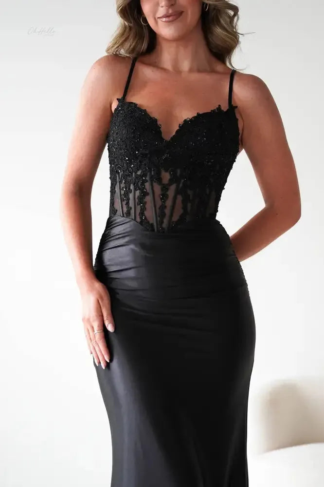 Raya Embellished Corset Gown | Black-Oh Hello Clothing