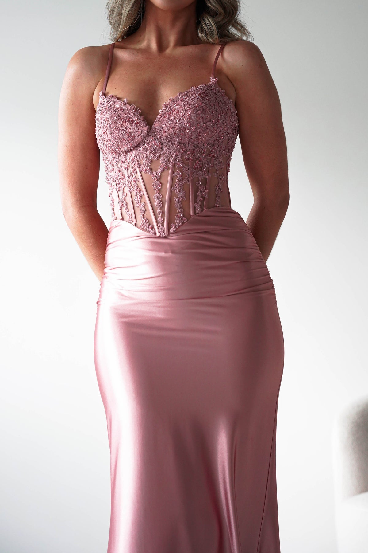 Raya Embellished Corset Gown | Pink Rose-Oh Hello Clothing