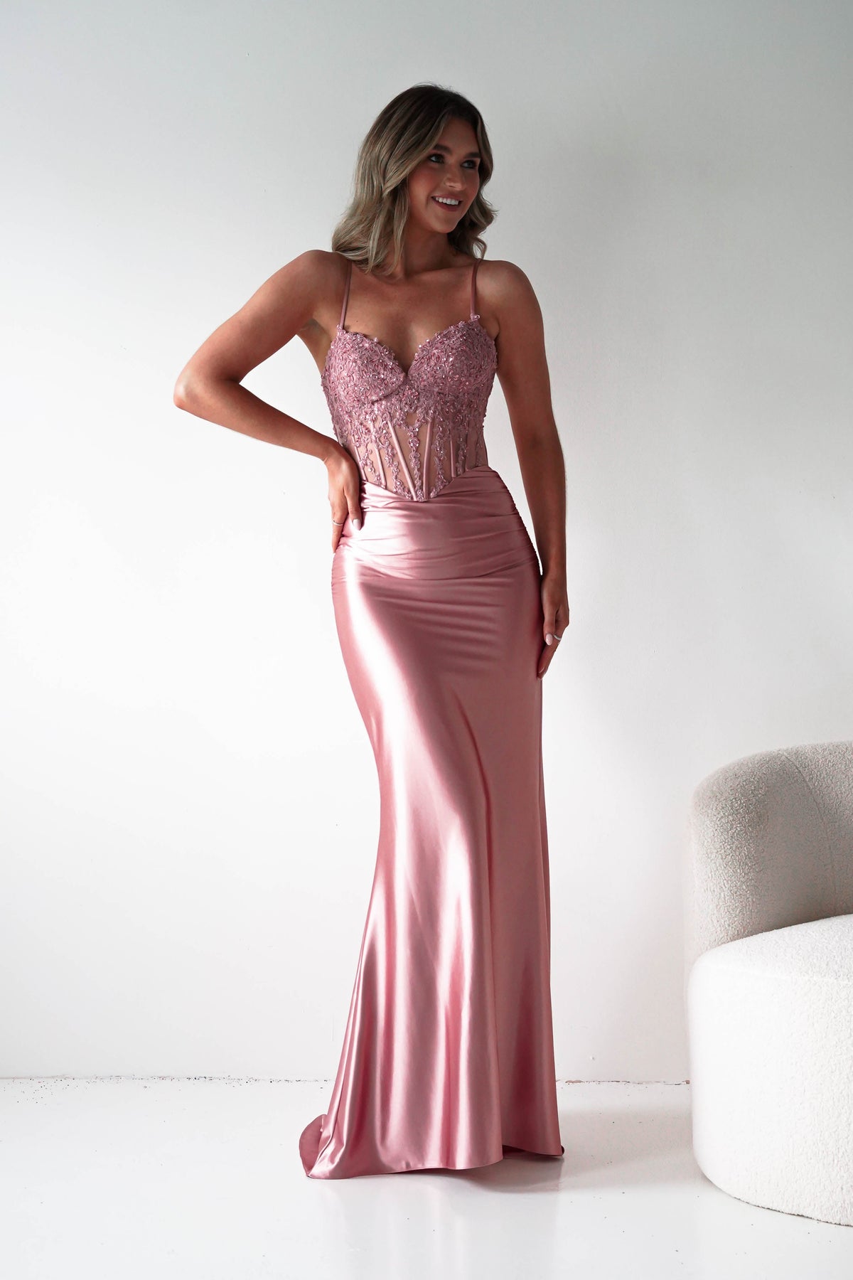 Raya Embellished Corset Gown | Pink Rose-Oh Hello Clothing