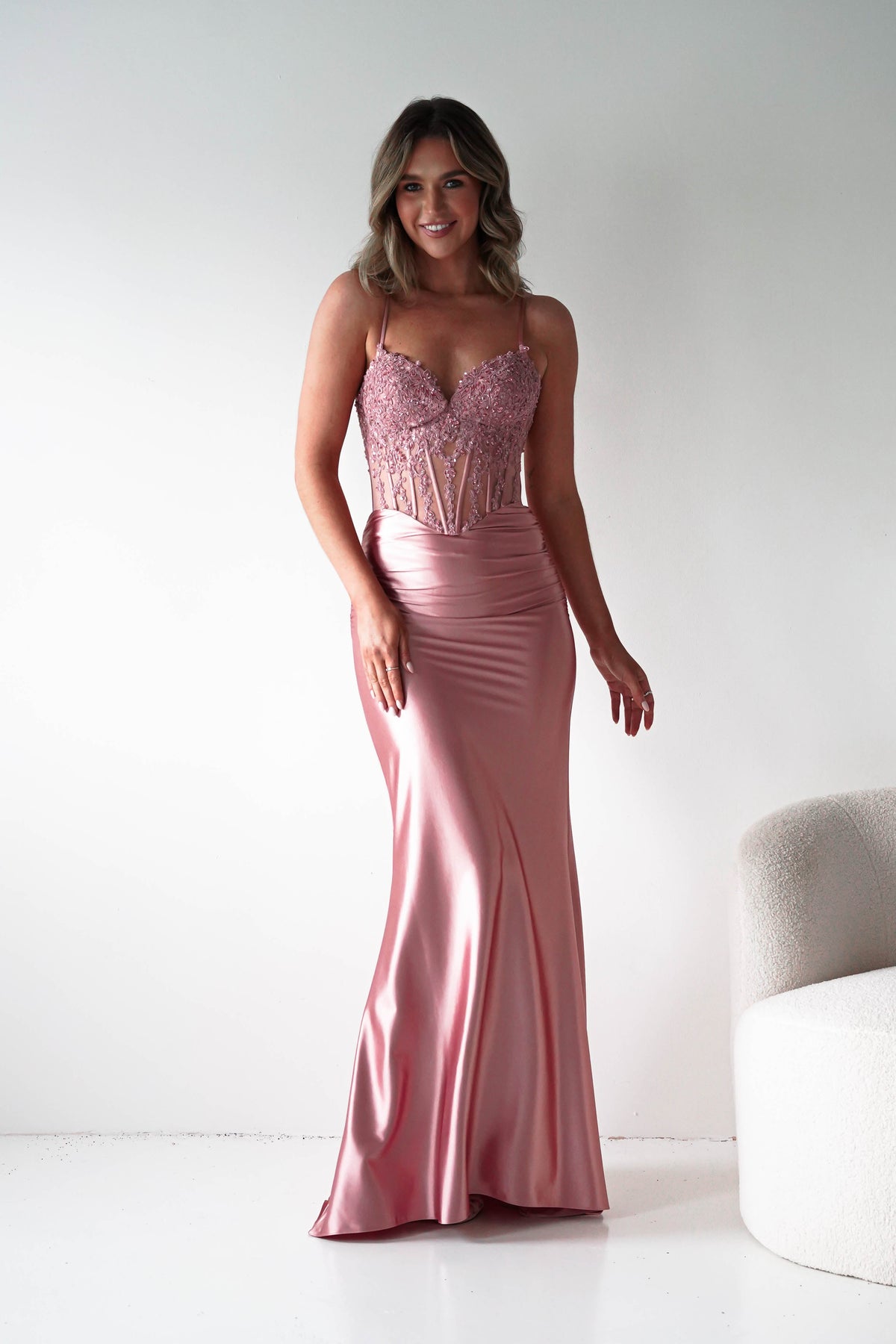 Raya Embellished Corset Gown | Pink Rose-Oh Hello Clothing