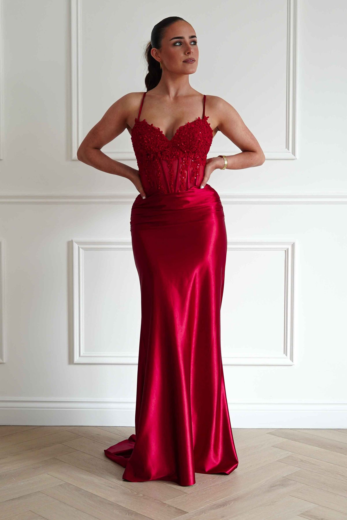 Raya Embellished Corset Gown | Red-Oh Hello Clothing