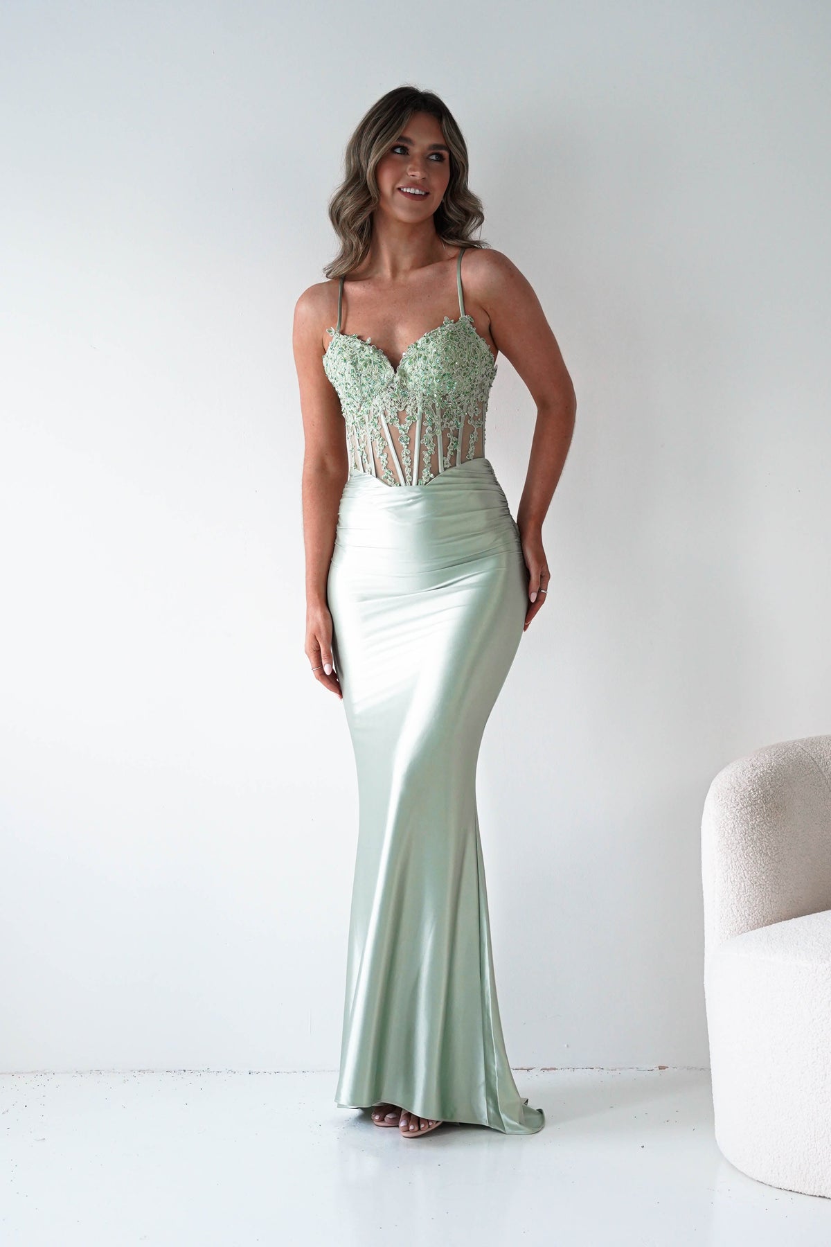 Raya Embellished Corset Gown | Sage Green-Oh Hello Clothing