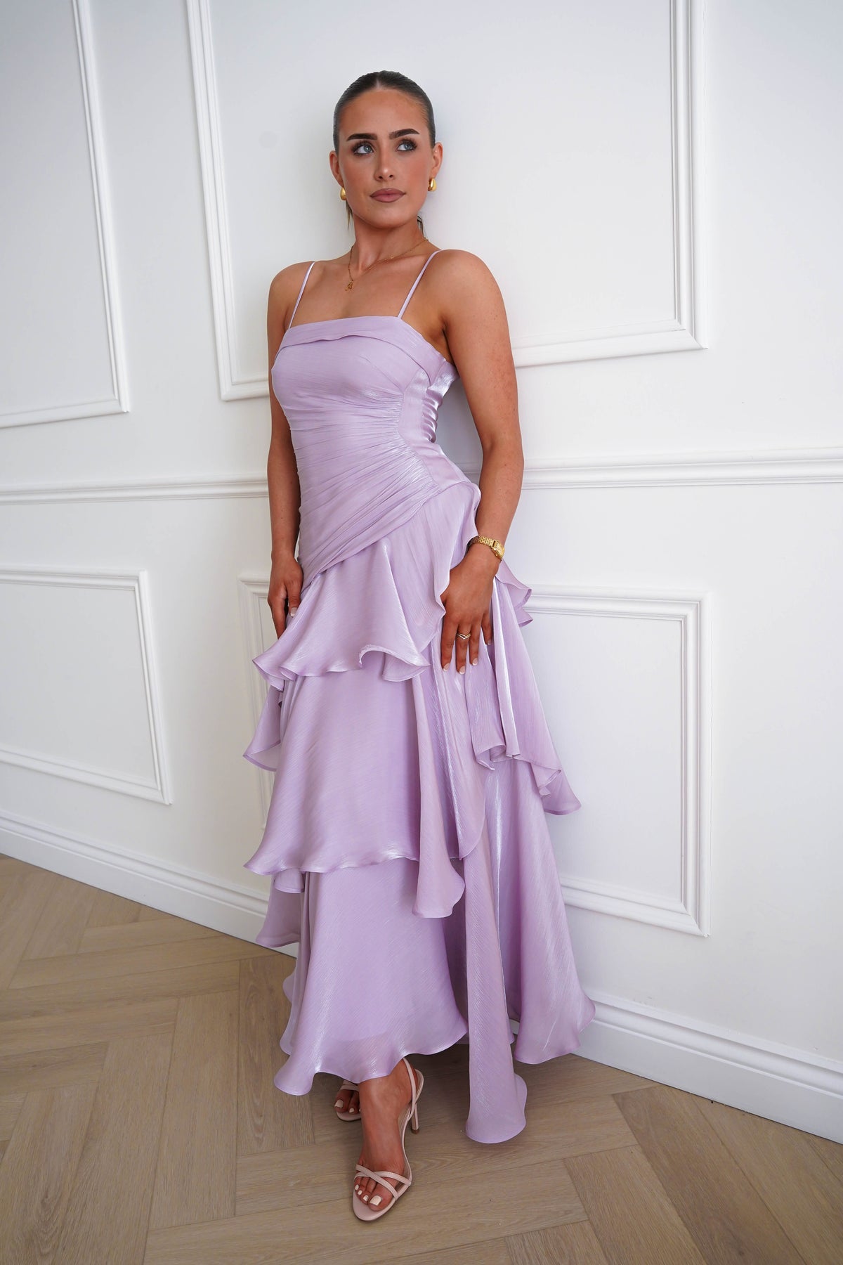 Renee Luminescent Ruffle Maxi Dress | Lilac-Oh Hello Clothing