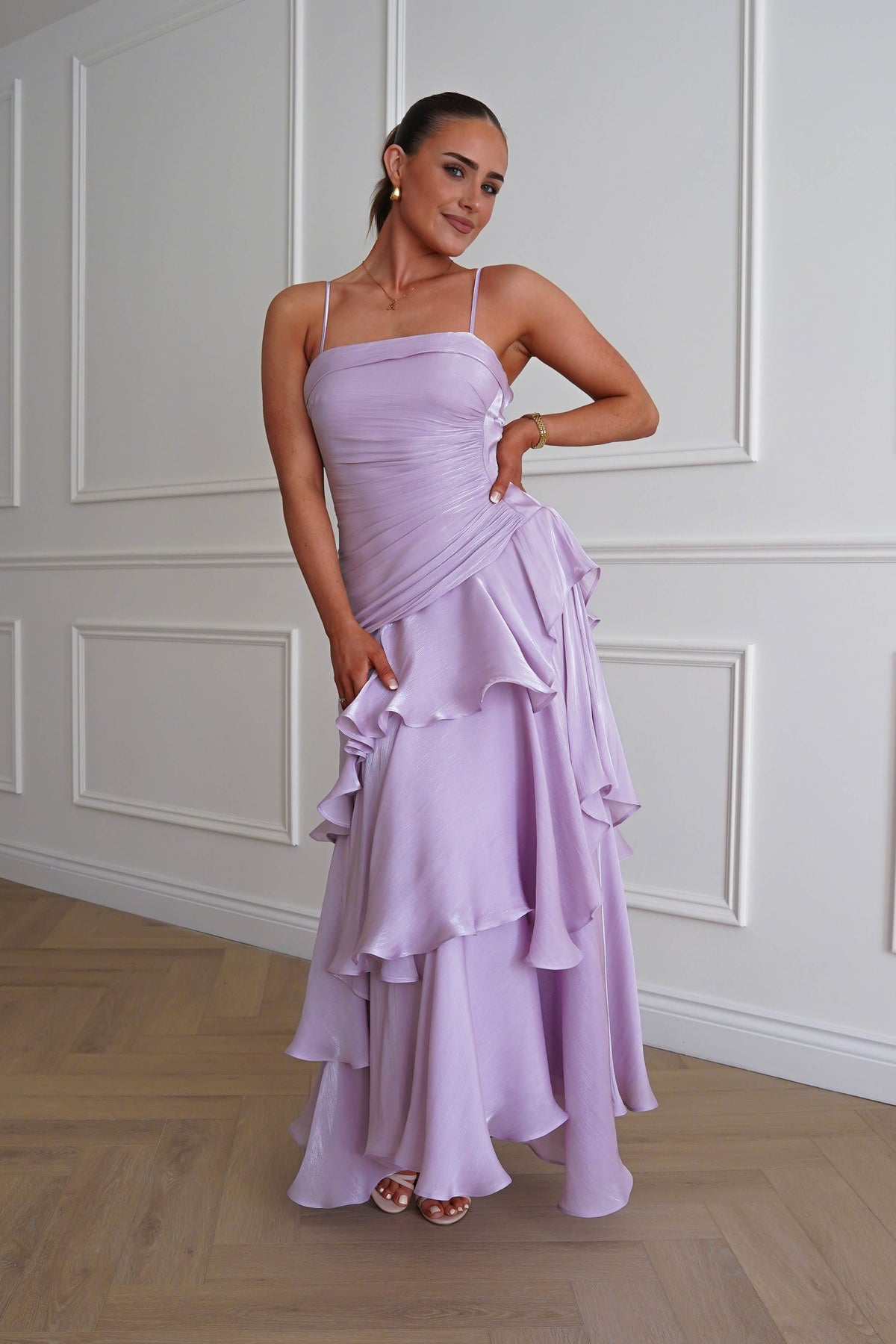 Renee Luminescent Ruffle Maxi Dress | Lilac-Oh Hello Clothing