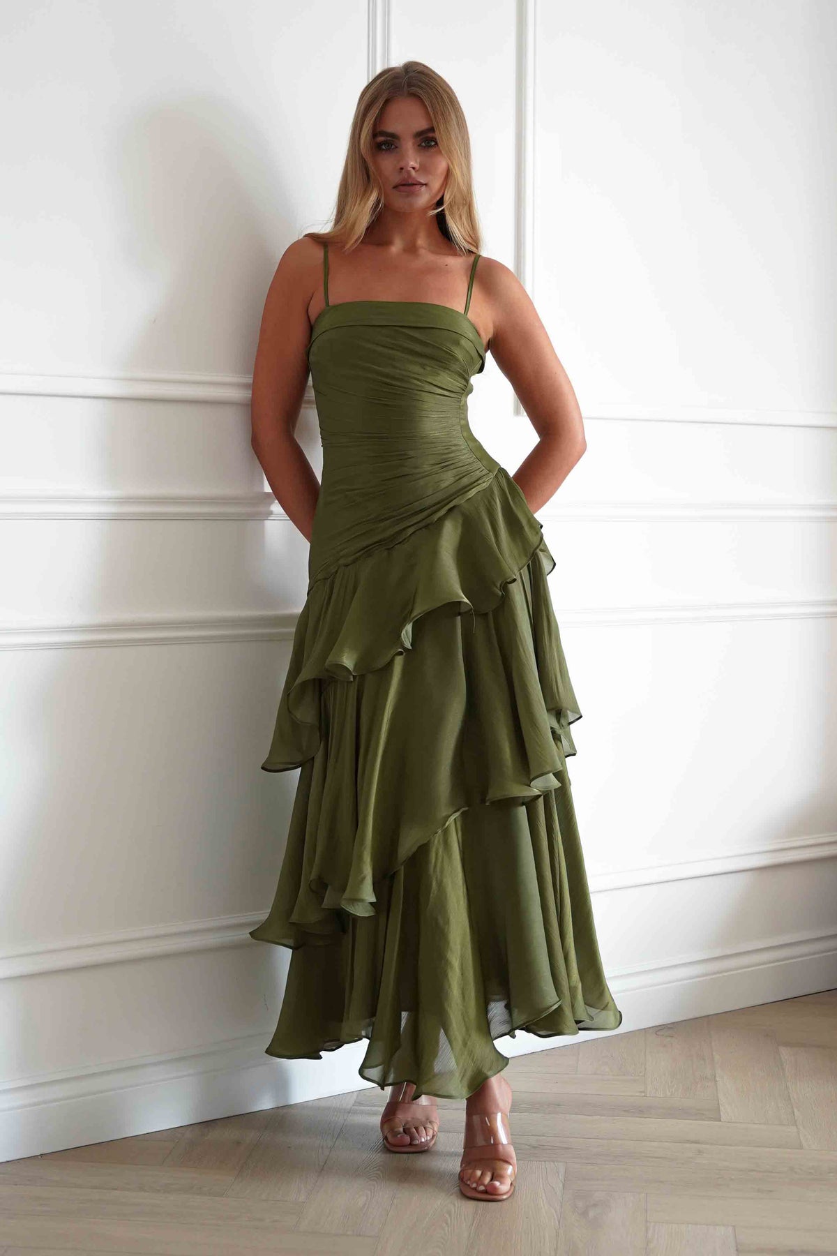 Renee Luminescent Ruffle Maxi Dress | Olive-Oh Hello Clothing