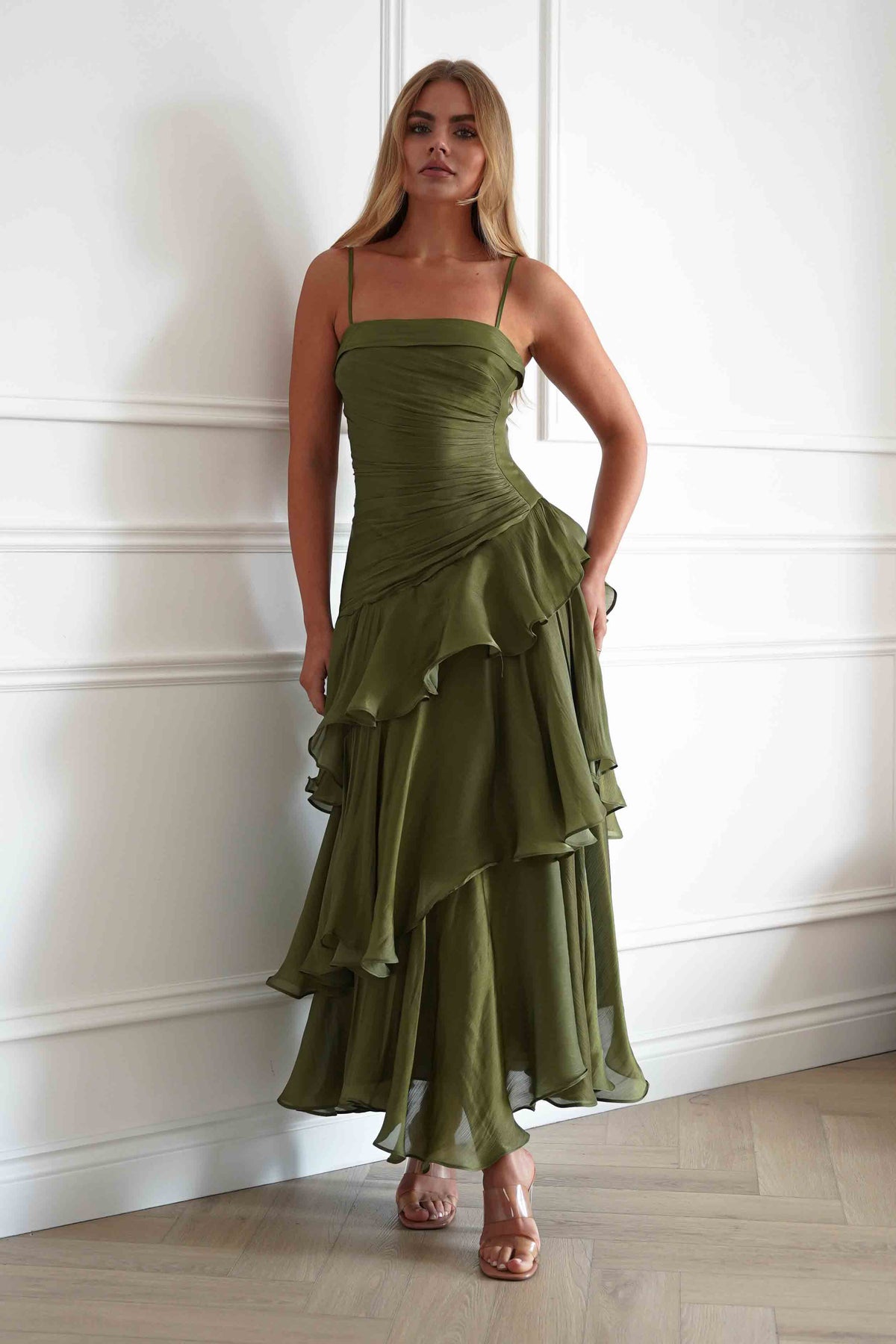 Renee Luminescent Ruffle Maxi Dress | Olive-Oh Hello Clothing
