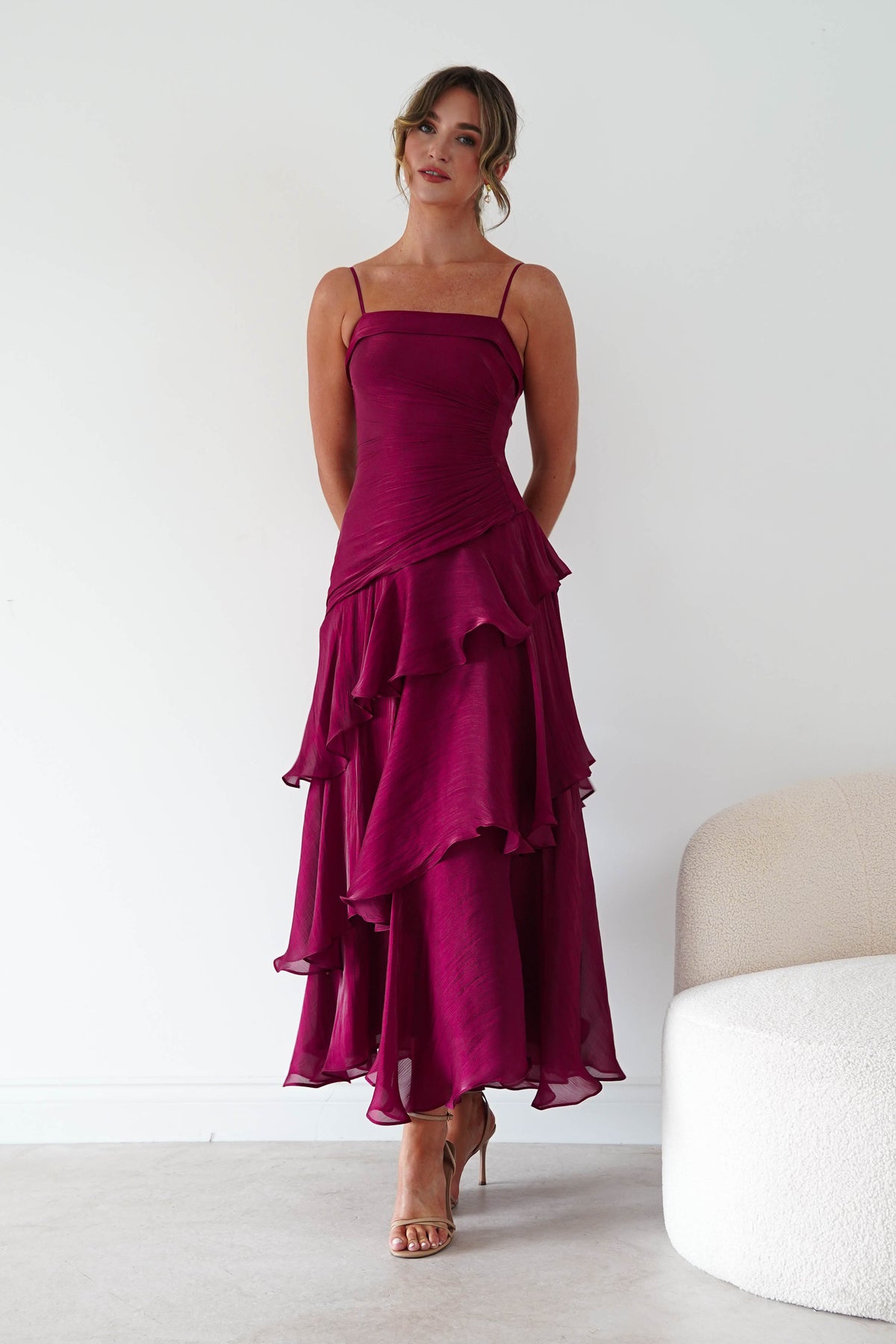 Renee Luminescent Ruffle Maxi Dress | Wine-Oh Hello Clothing