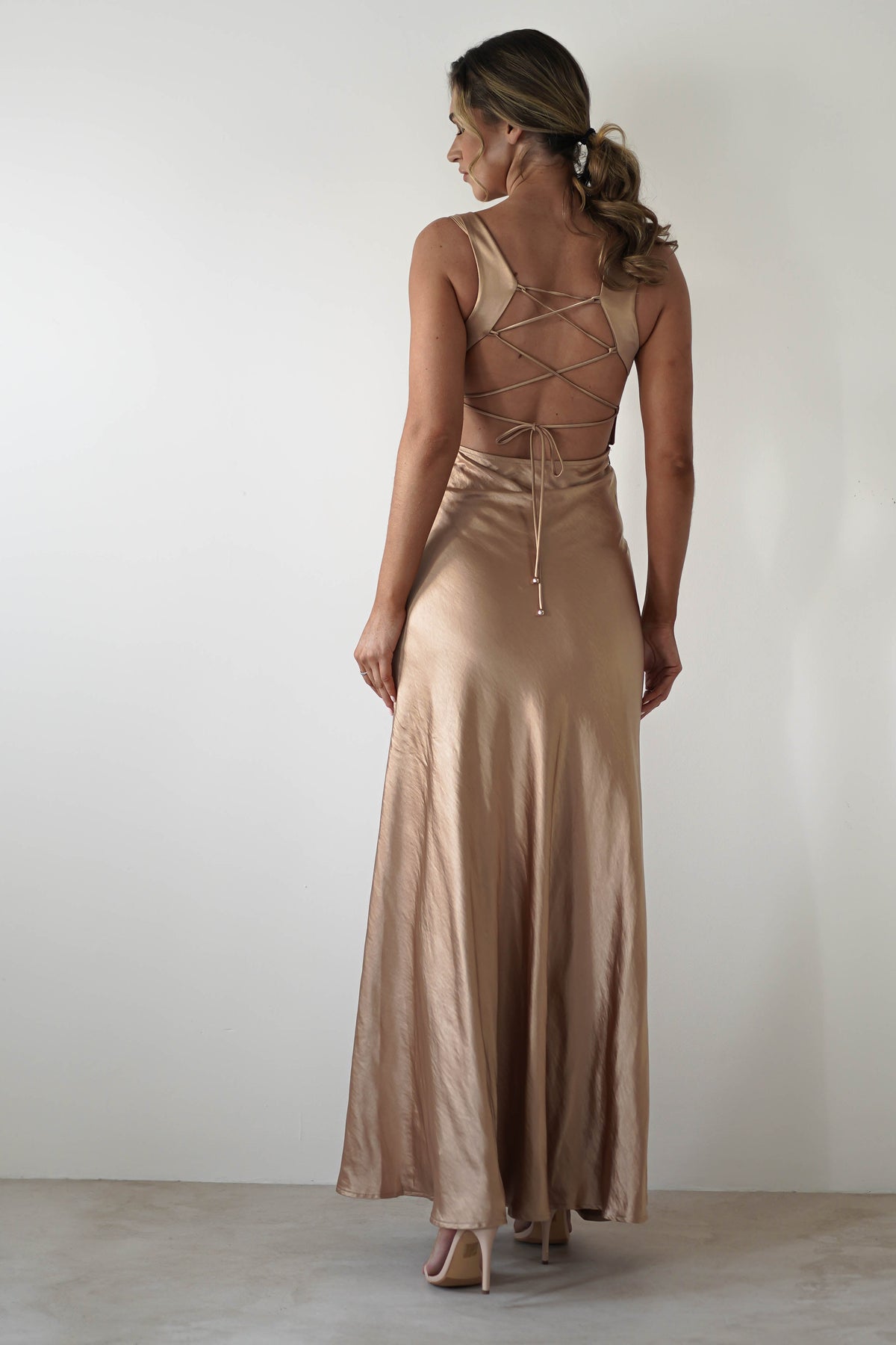 Riviera Soft Satin Maxi Gown | Gold/Bronze-Oh Hello Clothing