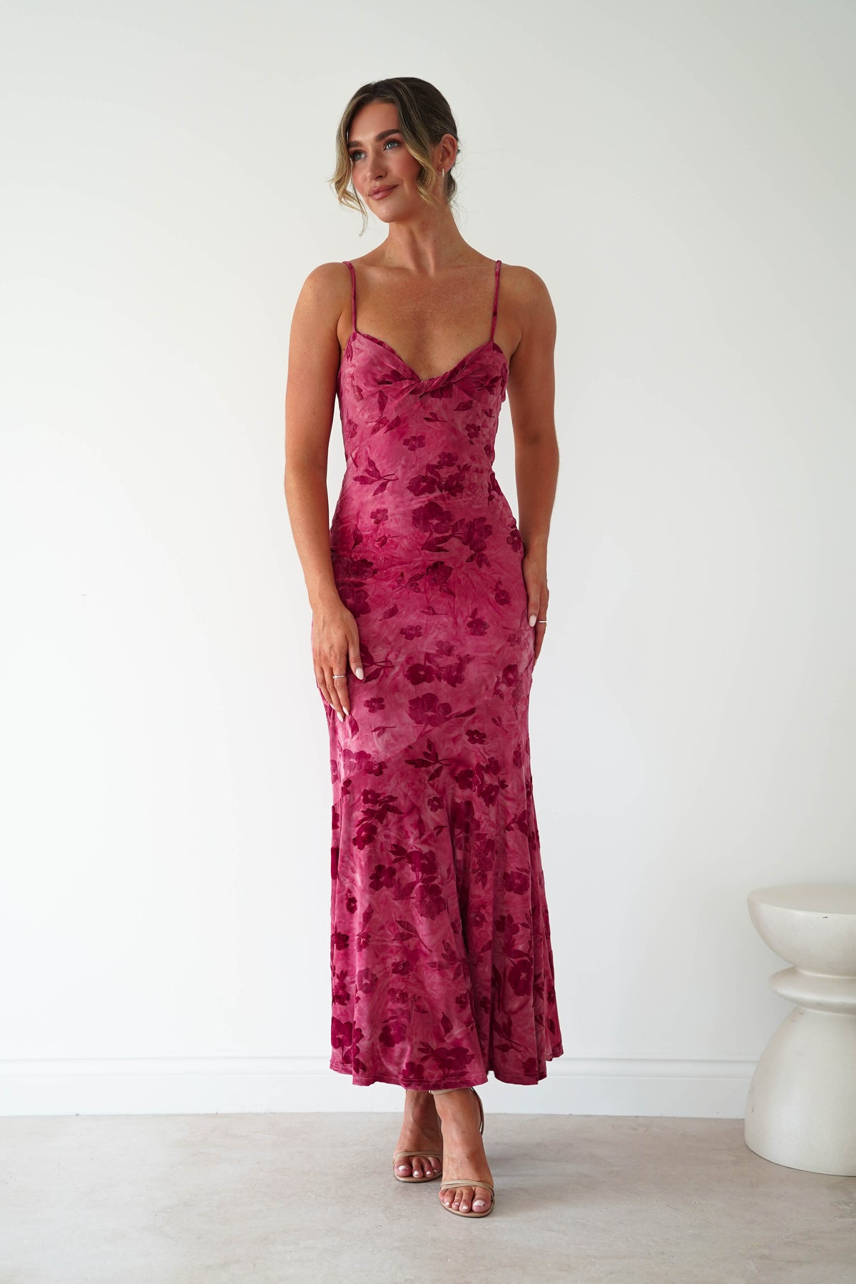 Roanne Floral Bodycon Maxi Dress | Berry Red-Oh Hello Clothing