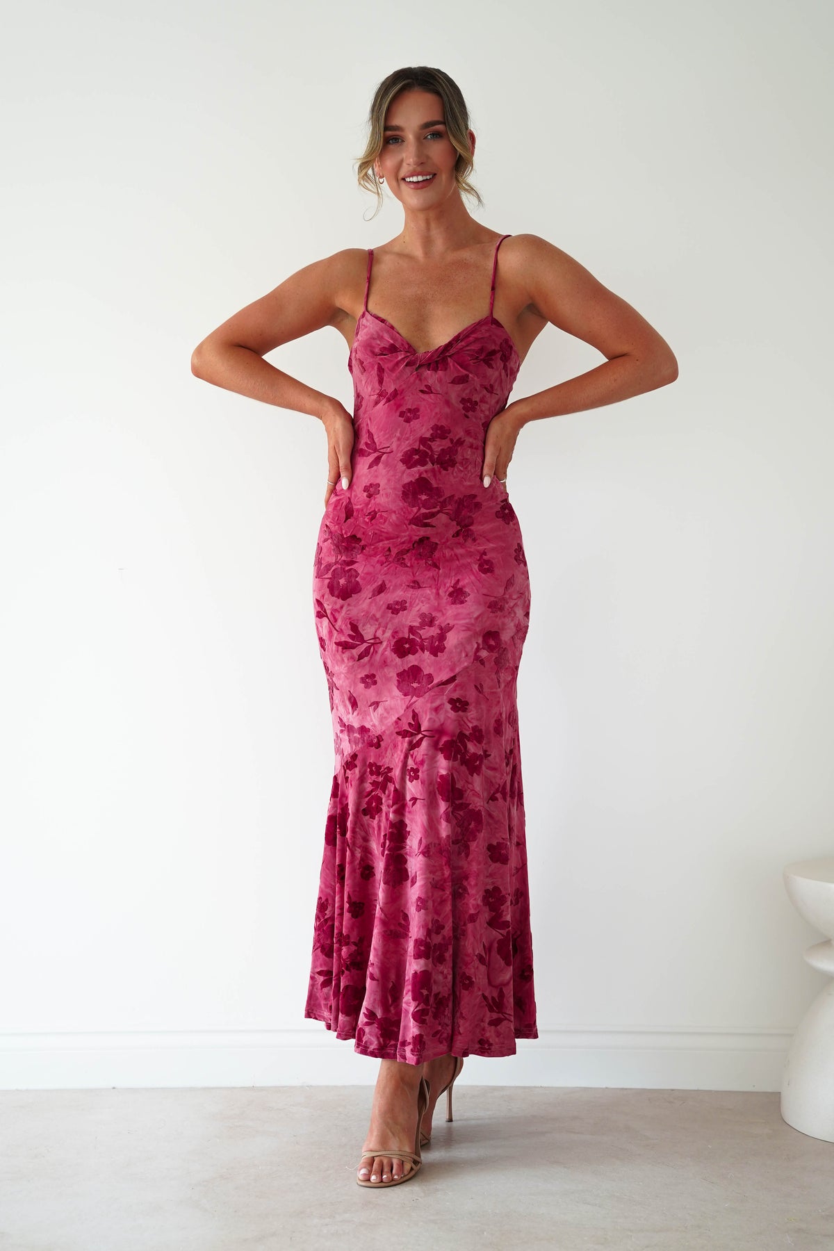 Roanne Floral Bodycon Maxi Dress | Berry Red-Oh Hello Clothing
