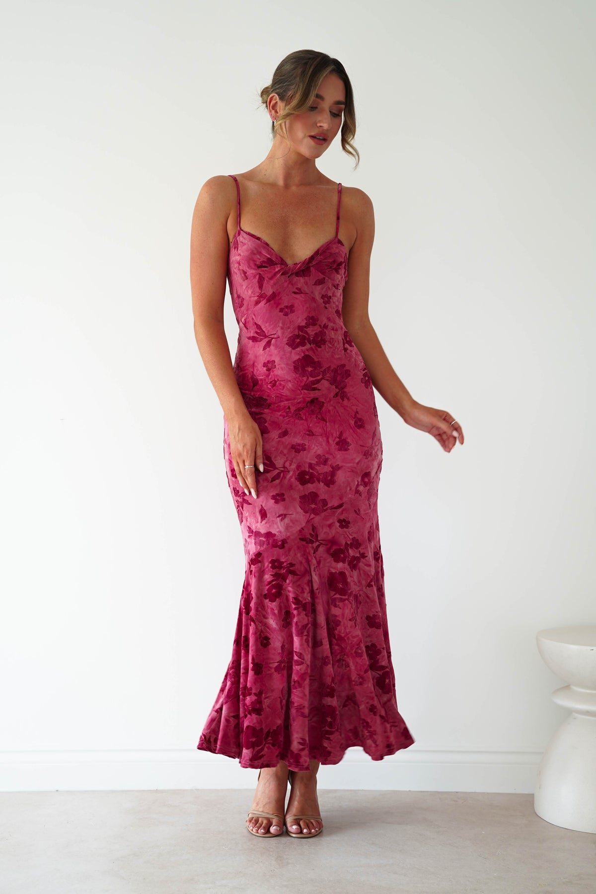 Roanne Floral Bodycon Maxi Dress | Berry Red-Oh Hello Clothing