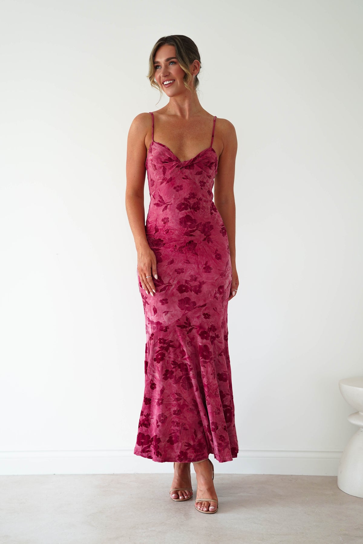 Roanne Floral Bodycon Maxi Dress | Berry Red-Oh Hello Clothing