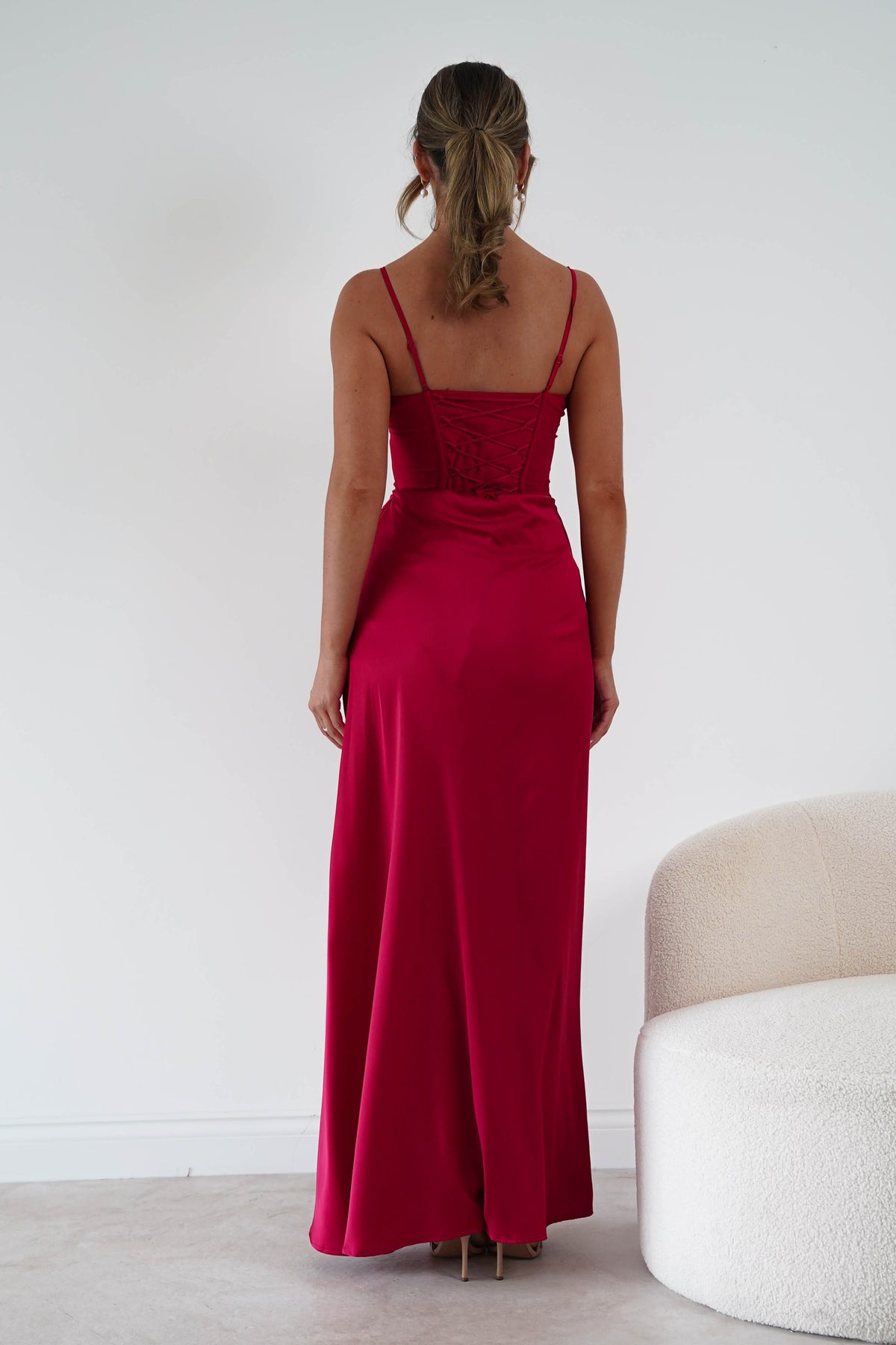 Rosa Satin Corset Draped Maxi Dress | Red-Oh Hello Clothing