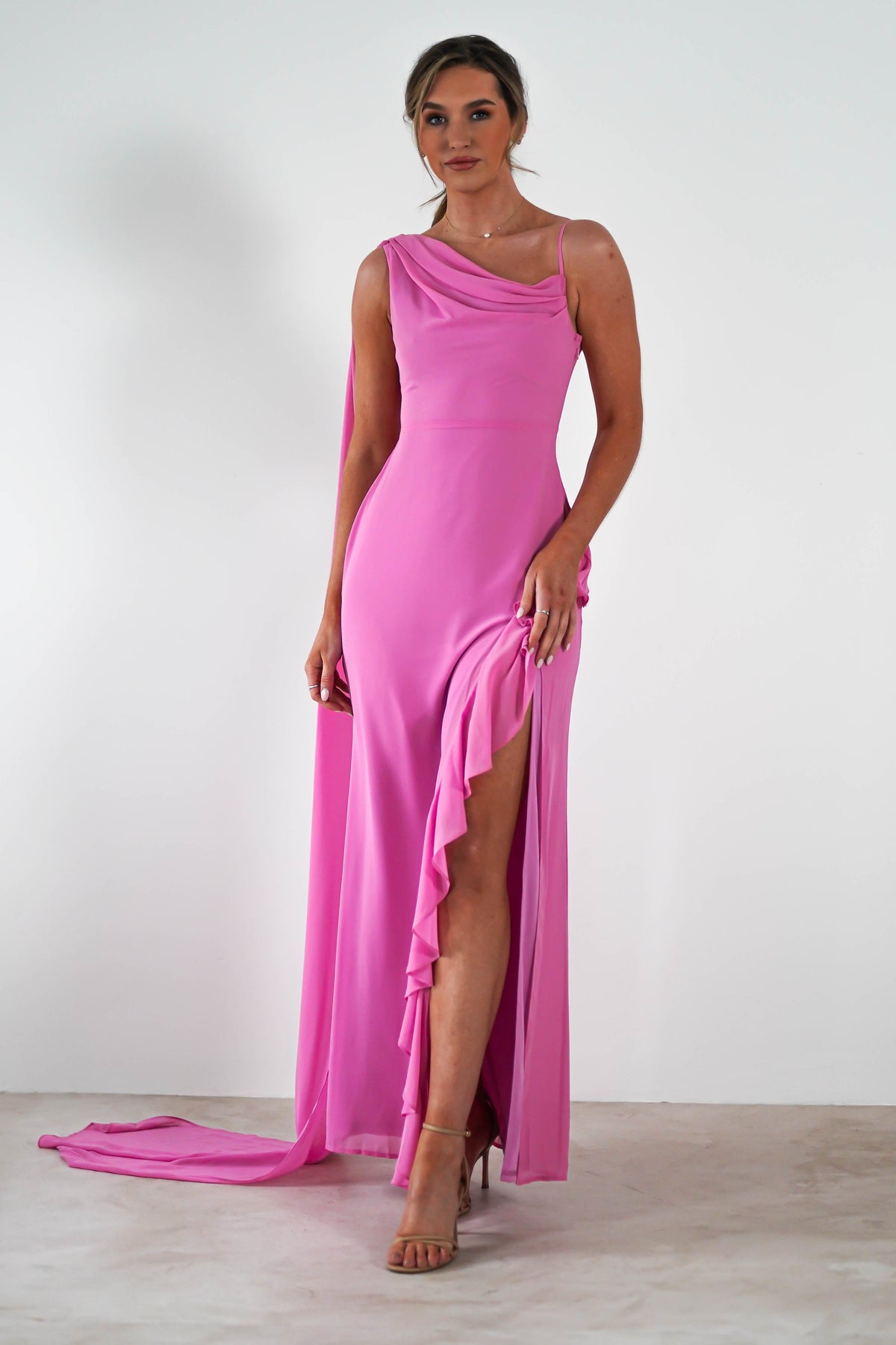 Rosella Ruffle Detail Maxi Dress | Fuchsia-Oh Hello Clothing