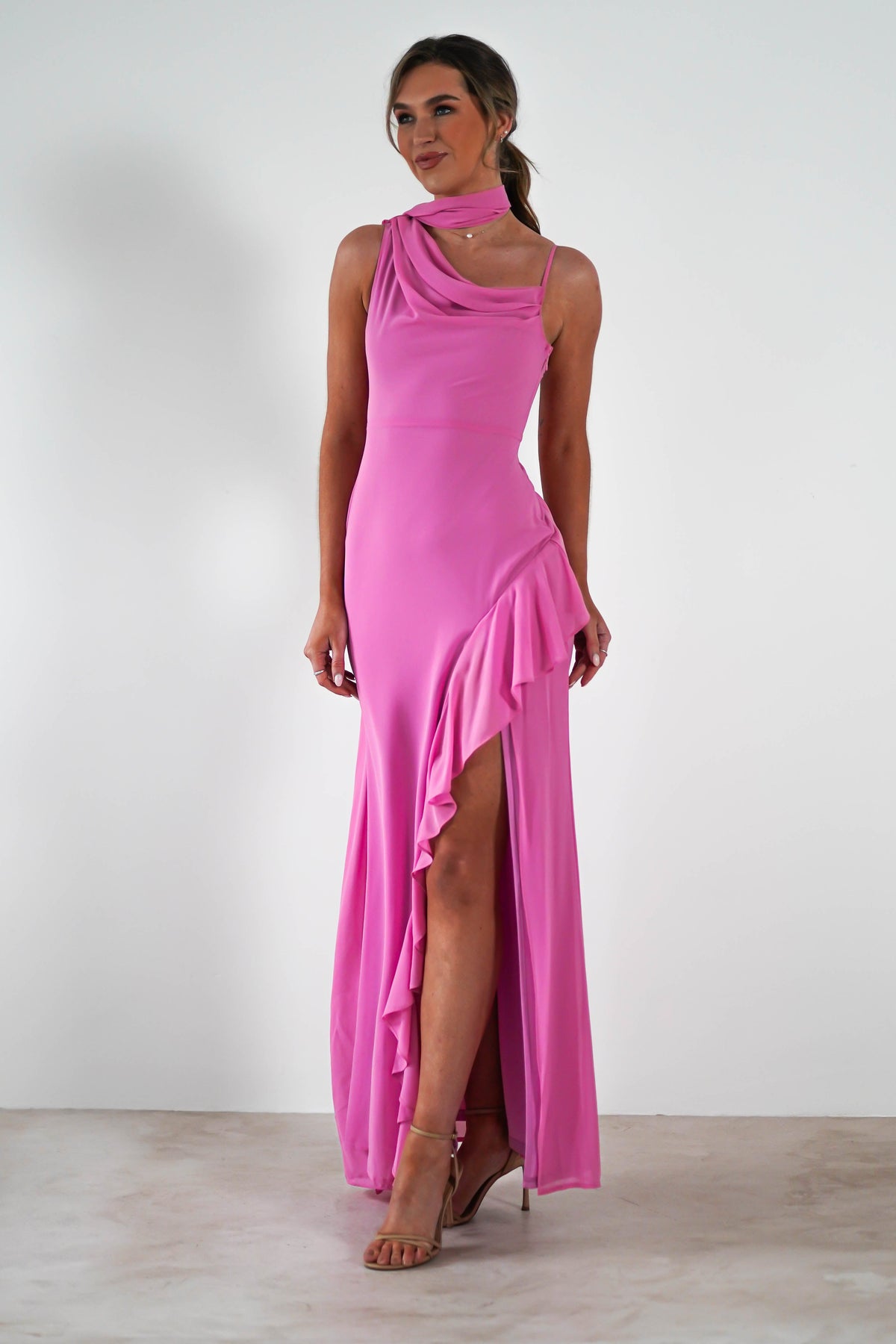 Rosella Ruffle Detail Maxi Dress | Fuchsia-Oh Hello Clothing