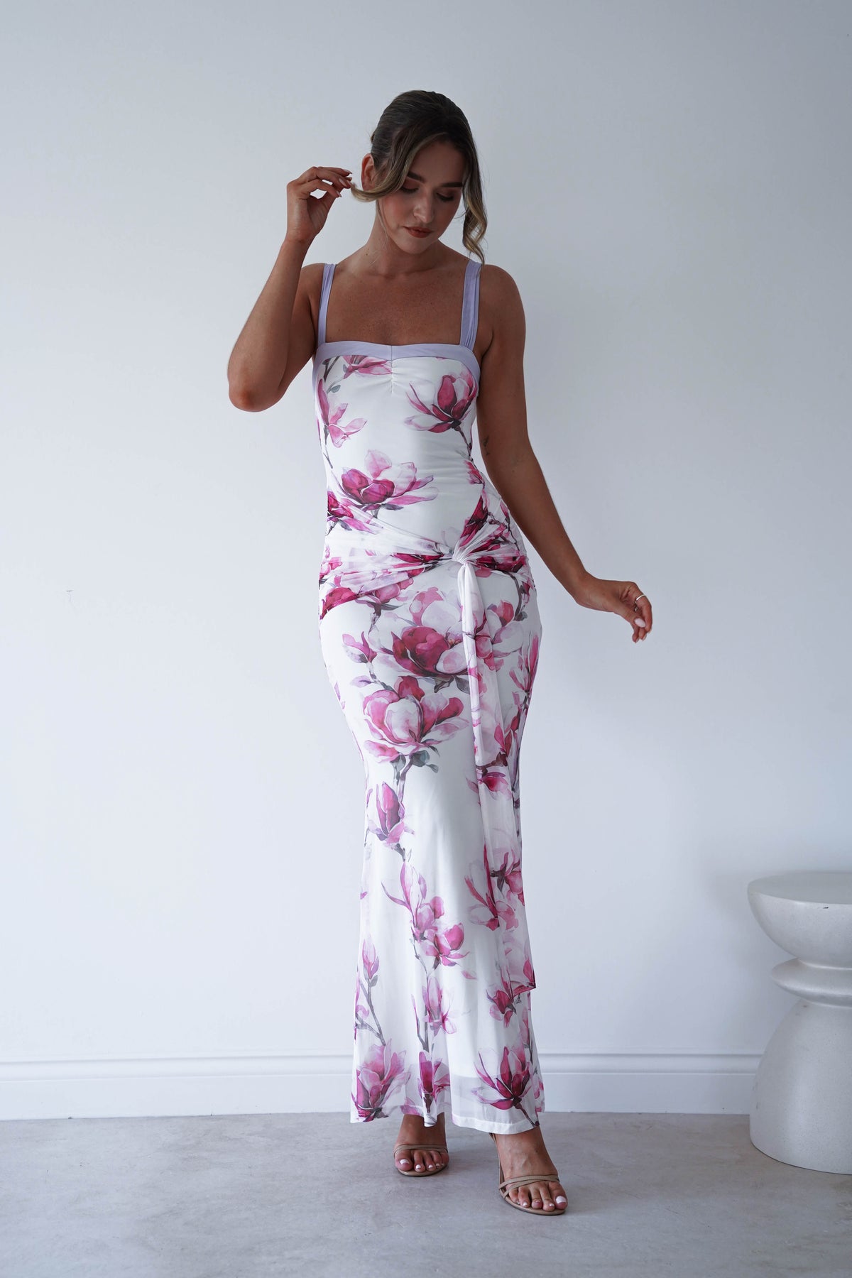 Ruba Mesh Floral Print Maxi Dress | White-Oh Hello Clothing