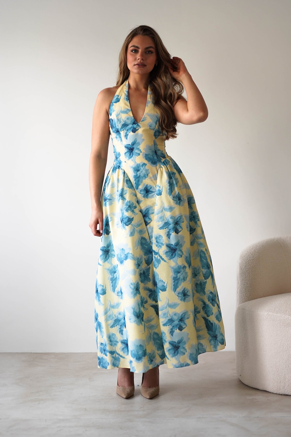 Sabine Floral Bodied Maxi Dress | Yellow/Blue-Oh Hello Clothing