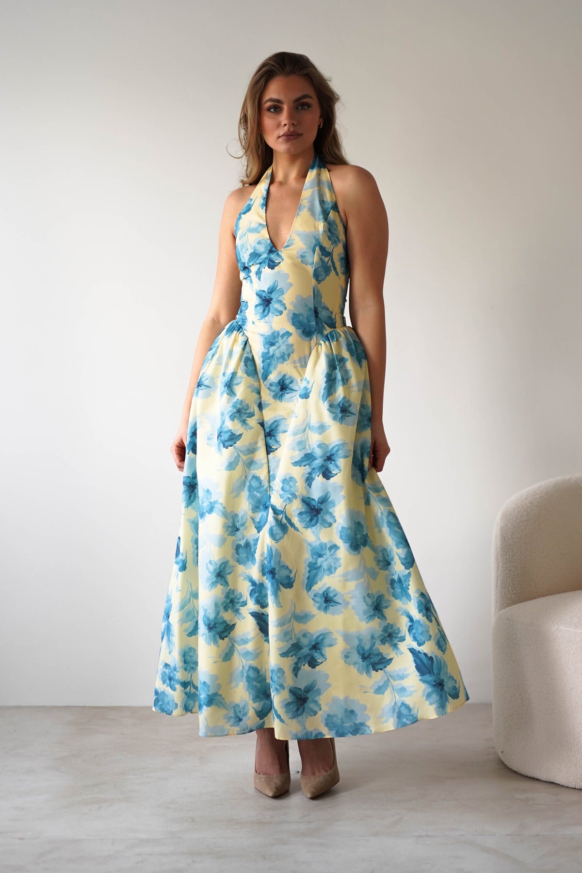 Sabine Floral Bodied Maxi Dress | Yellow/Blue-Oh Hello Clothing
