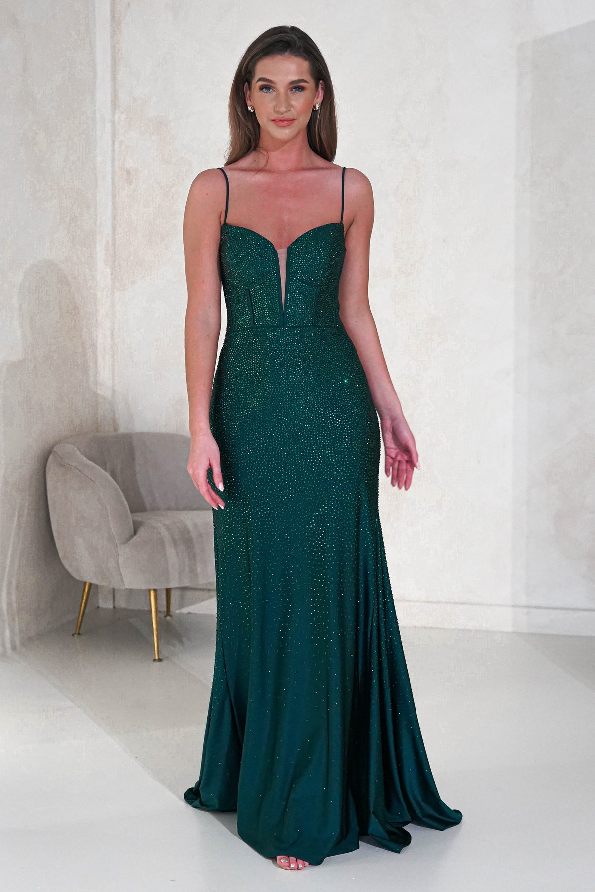 Sabrina Diamante Gown | Emerald Green-Oh Hello Clothing