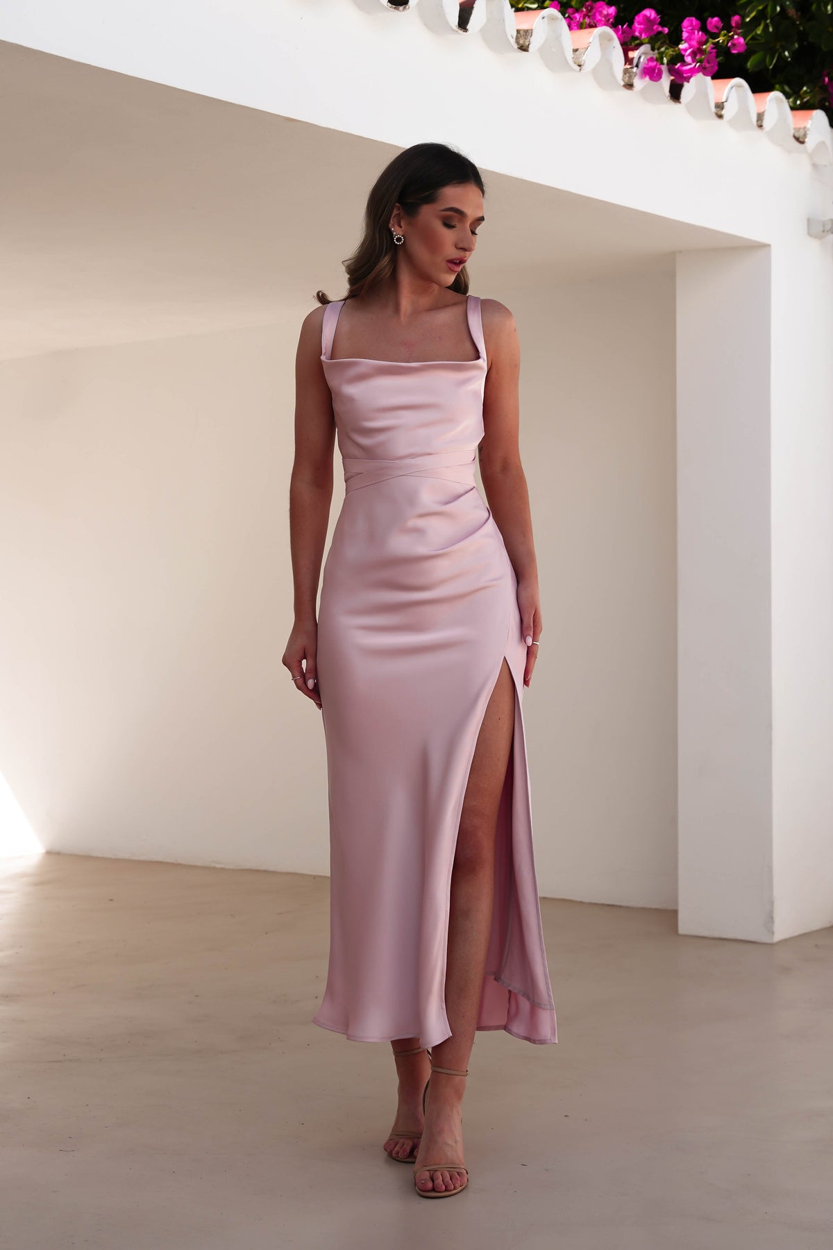 Salma Soft Matte Satin Midaxi Dress | Blush Pink-Oh Hello Clothing