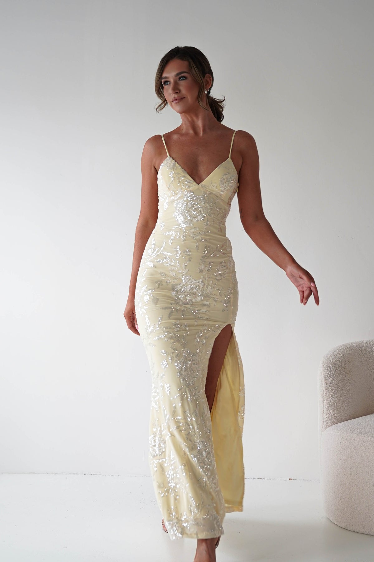 Santorini Butterfly Detail Embellished Gown | Yellow-Oh Hello Clothing