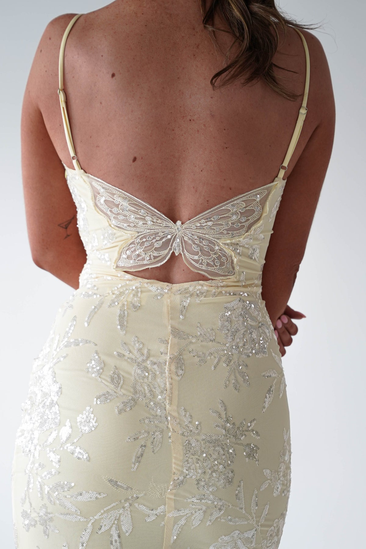 Santorini Butterfly Detail Embellished Gown | Yellow-Oh Hello Clothing