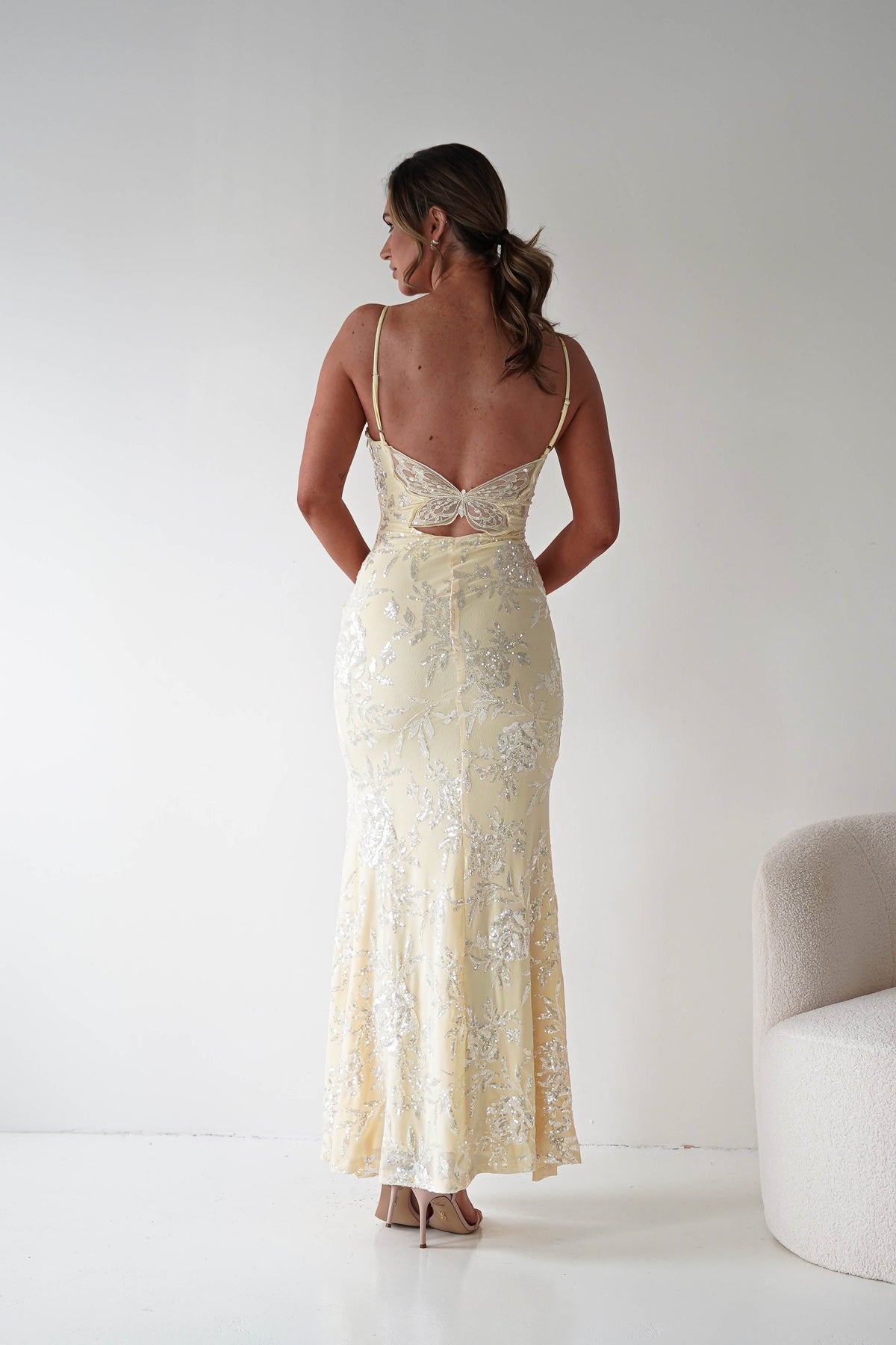 Santorini Butterfly Detail Embellished Gown | Yellow-Oh Hello Clothing