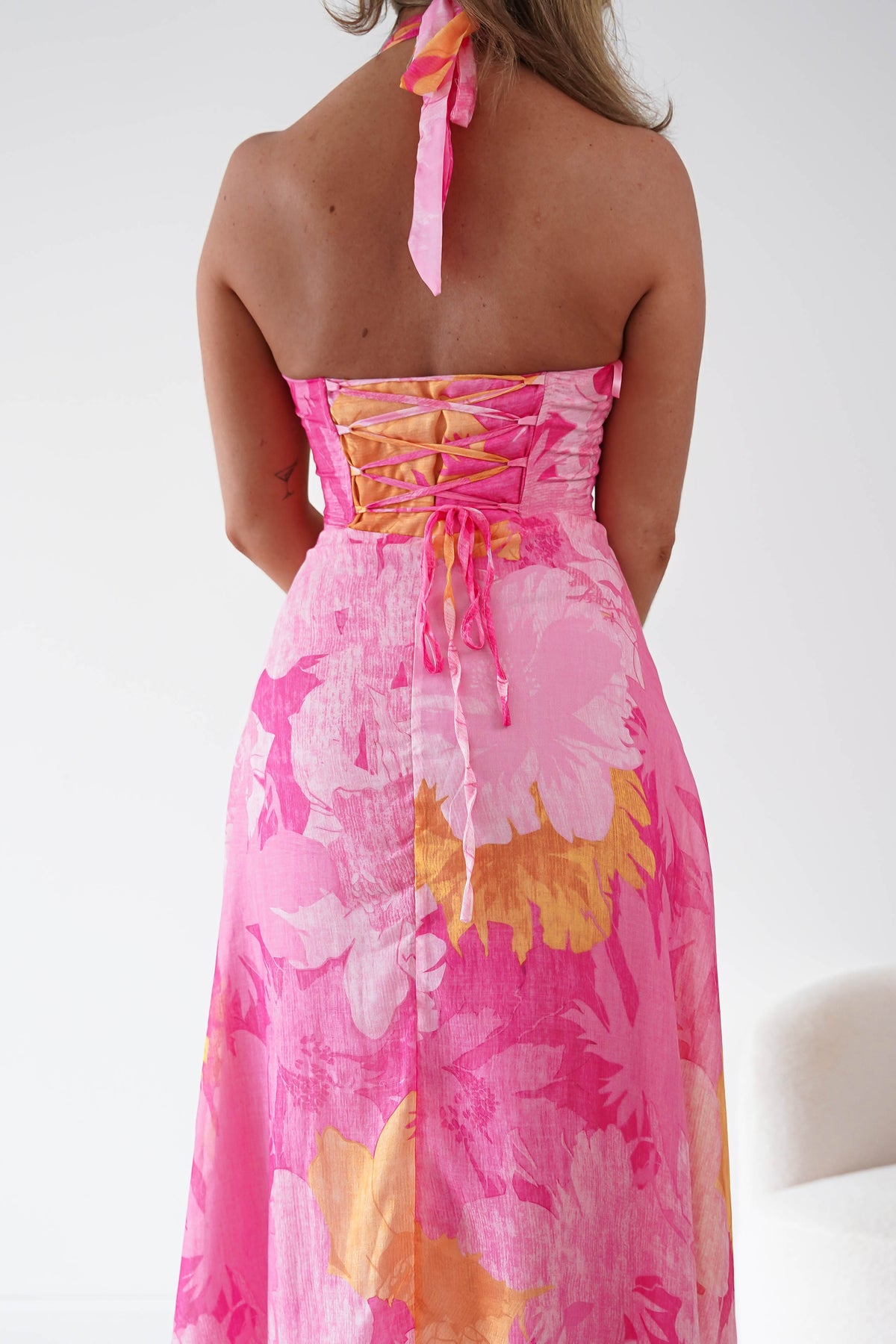 Sanya Floral Print Halterneck Maxi Dress | Pink-Oh Hello Clothing
