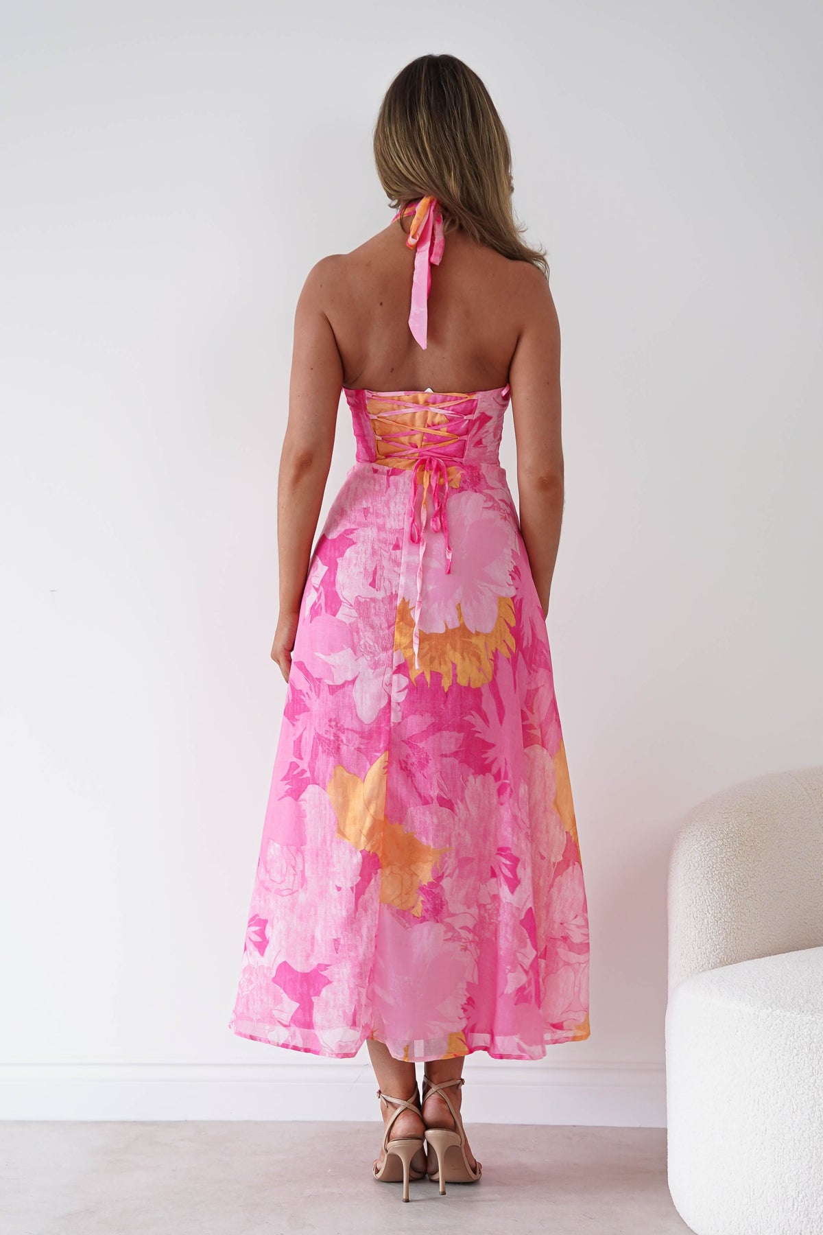 Sanya Floral Print Halterneck Maxi Dress | Pink-Oh Hello Clothing