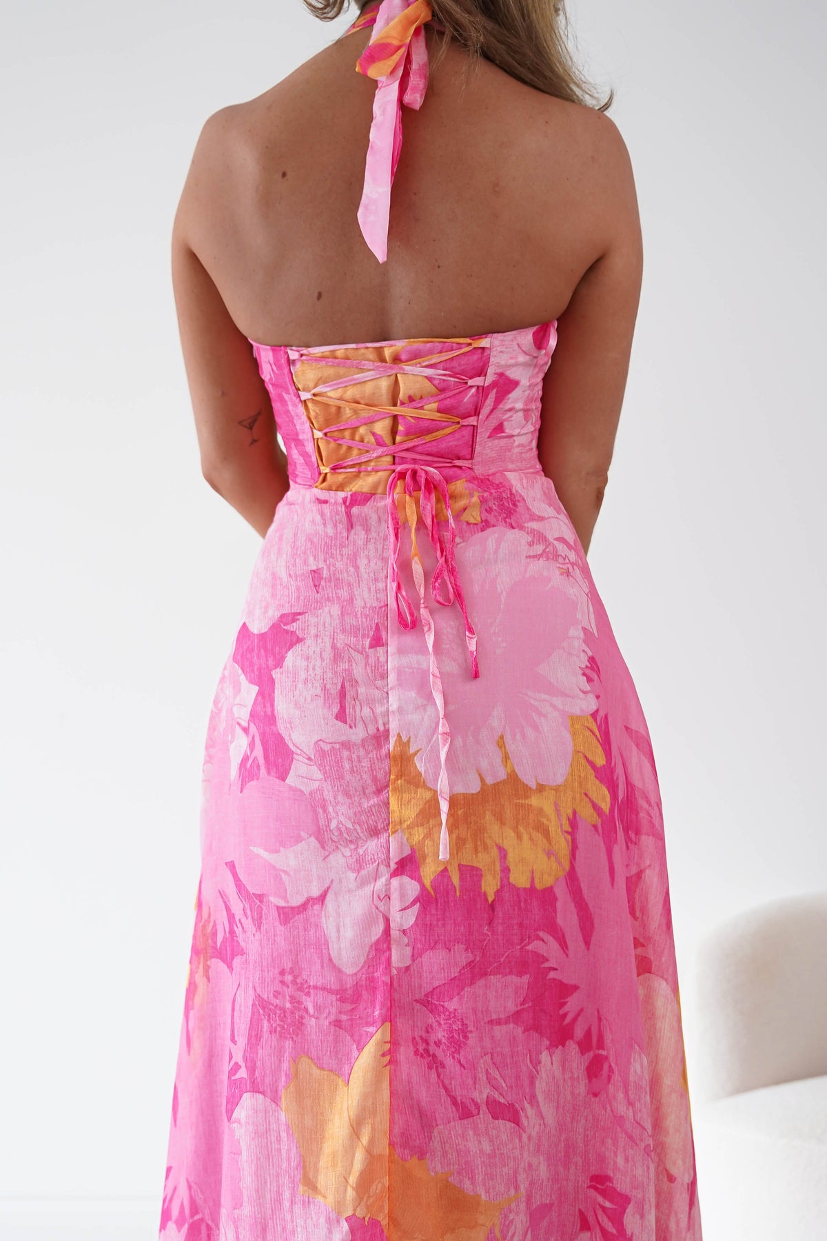 Sanya Floral Print Halterneck Maxi Dress | Pink-Oh Hello Clothing