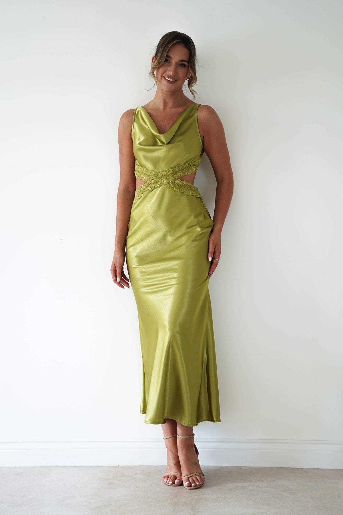 Saoirse Satin Lace Cut Out Maxi Dress | Lime-Oh Hello Clothing