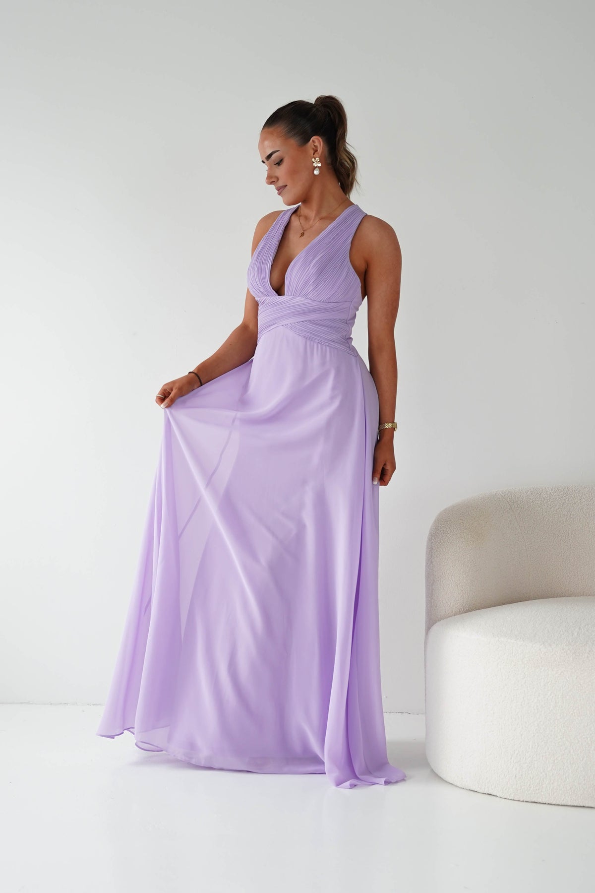 Sara A-Line Chiffon Maxi Dress | Lavender-Oh Hello Clothing