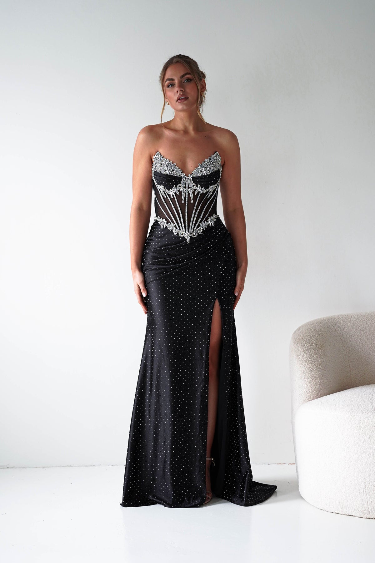Sarena Strapless Embellished Prom Dress | Black-Oh Hello Clothing