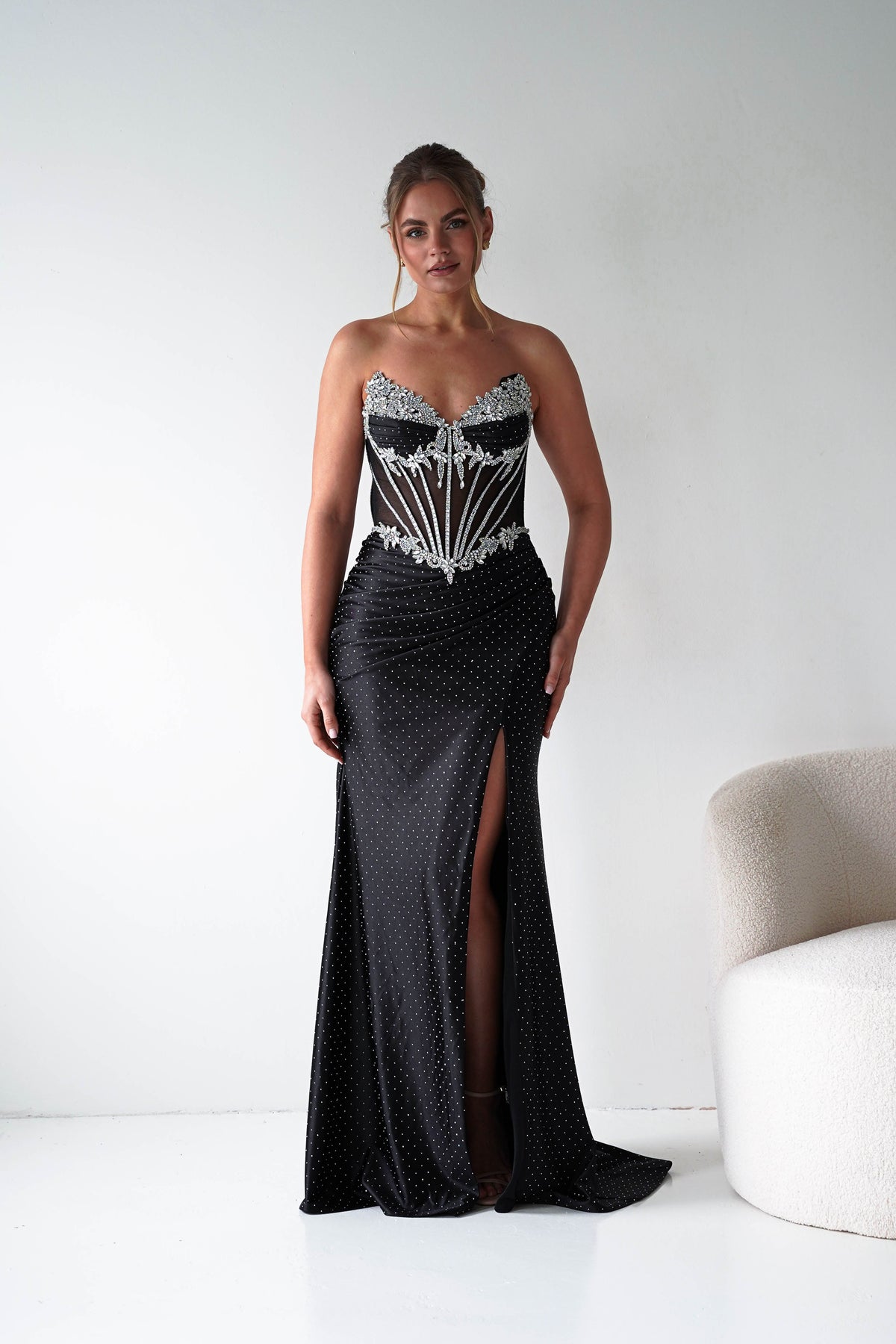 Sarena Strapless Embellished Prom Dress | Black-Oh Hello Clothing