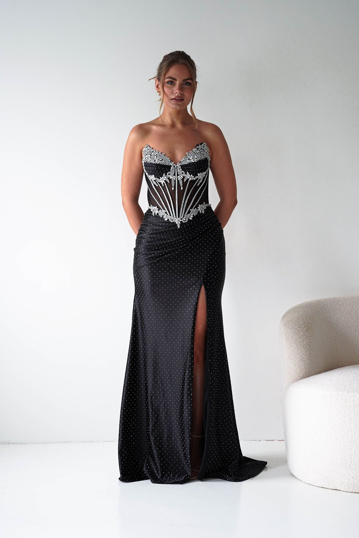 Sarena Strapless Embellished Prom Dress | Black-Oh Hello Clothing