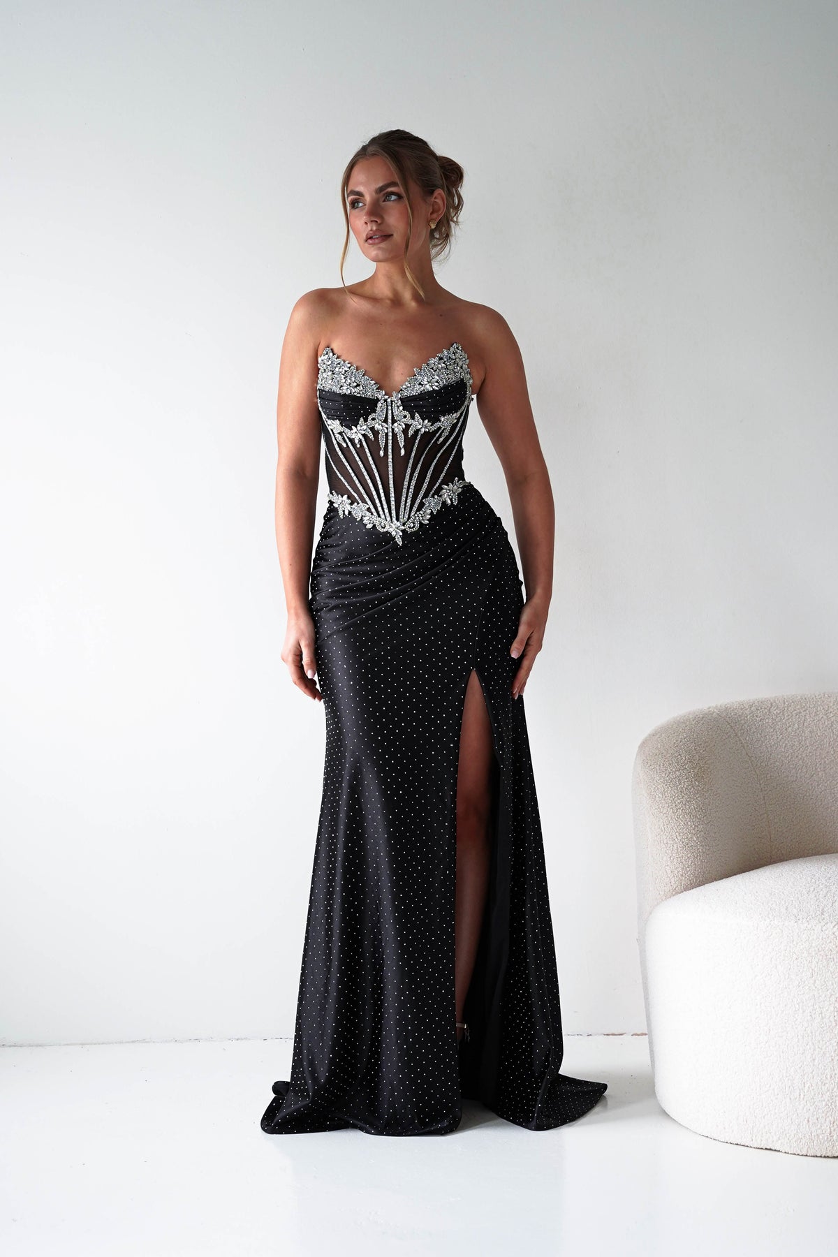 Sarena Strapless Embellished Prom Dress | Black-Oh Hello Clothing