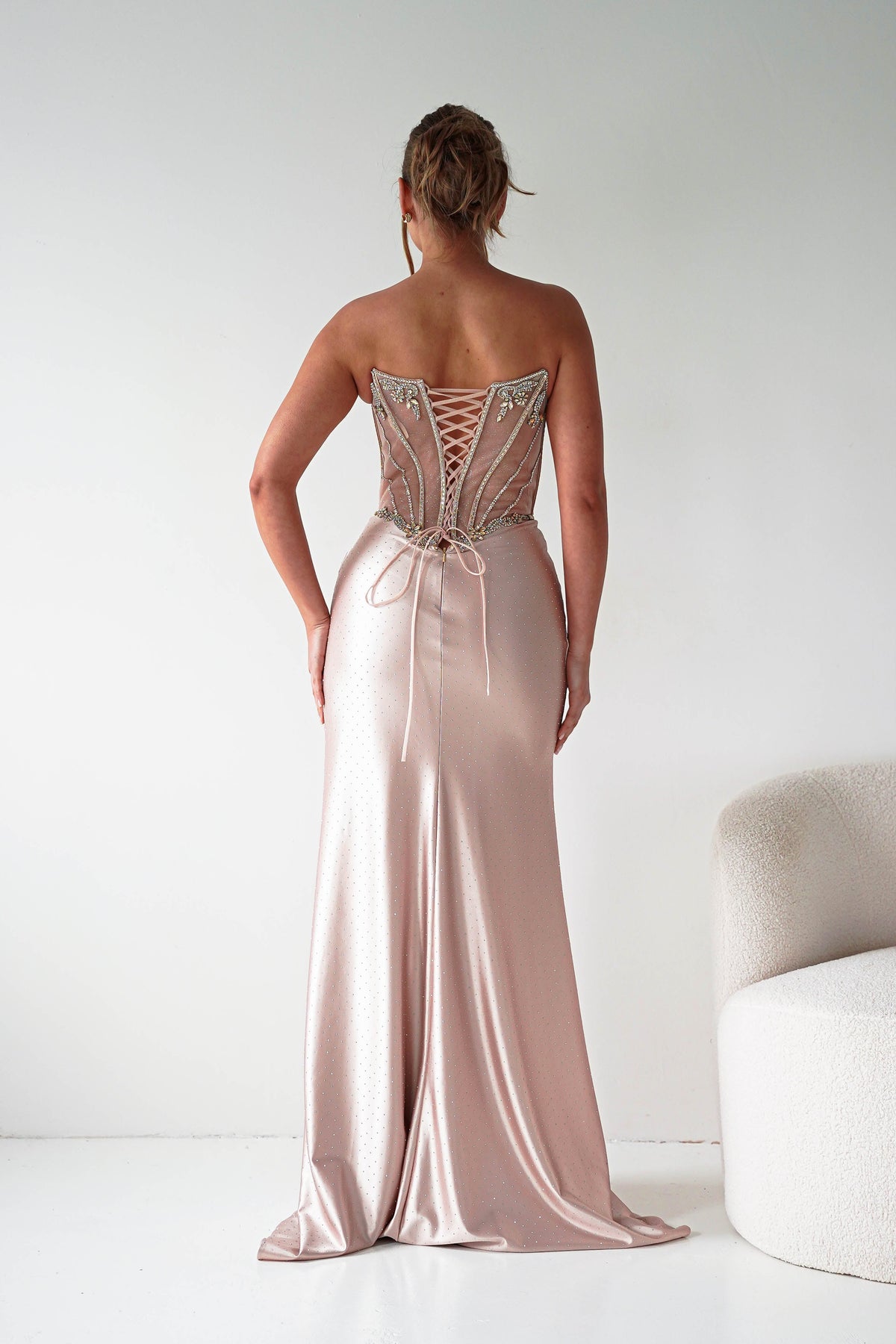 Sarena Strapless Embellished Prom Dress | Gold-Oh Hello Clothing