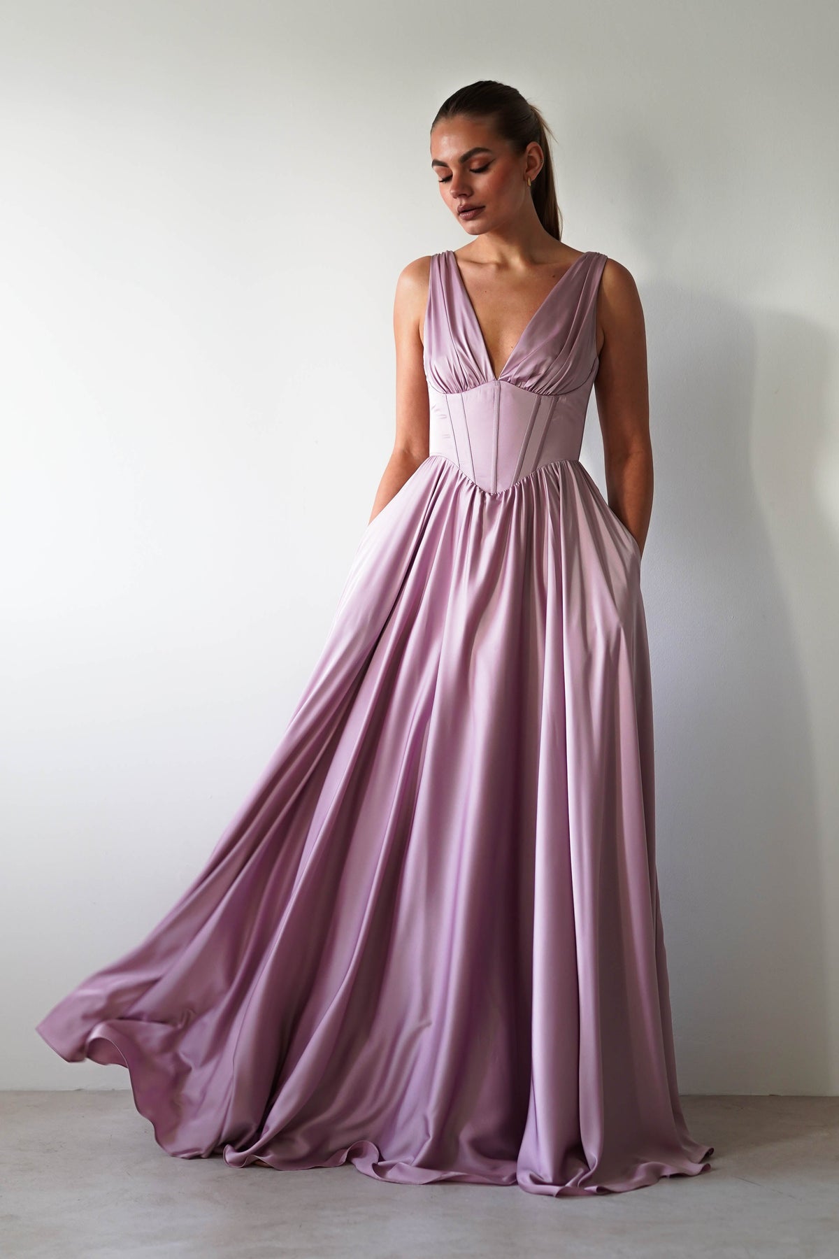 Scarlette Soft Satin Maxi Gown | Mauve-Oh Hello Clothing